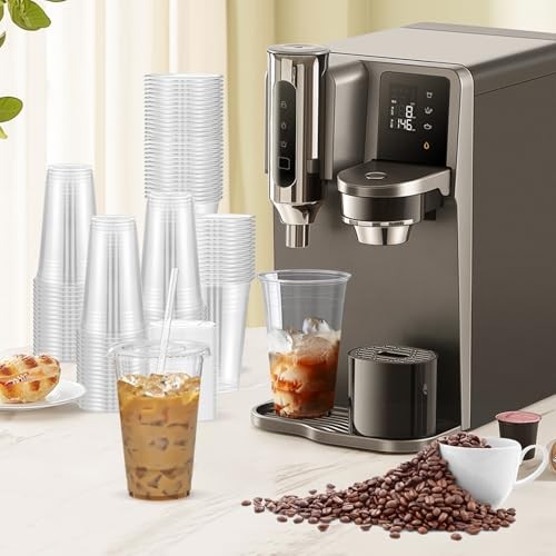 100 Pack – Clear Plastic Cups with Lids and Straws, Sturdy & Food 24 oz 100.0