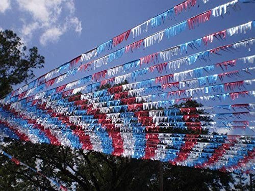 60 Ft Metallic Fringe Pennant Garland – Red, Blue, Silver – Auto Dealer Supplies