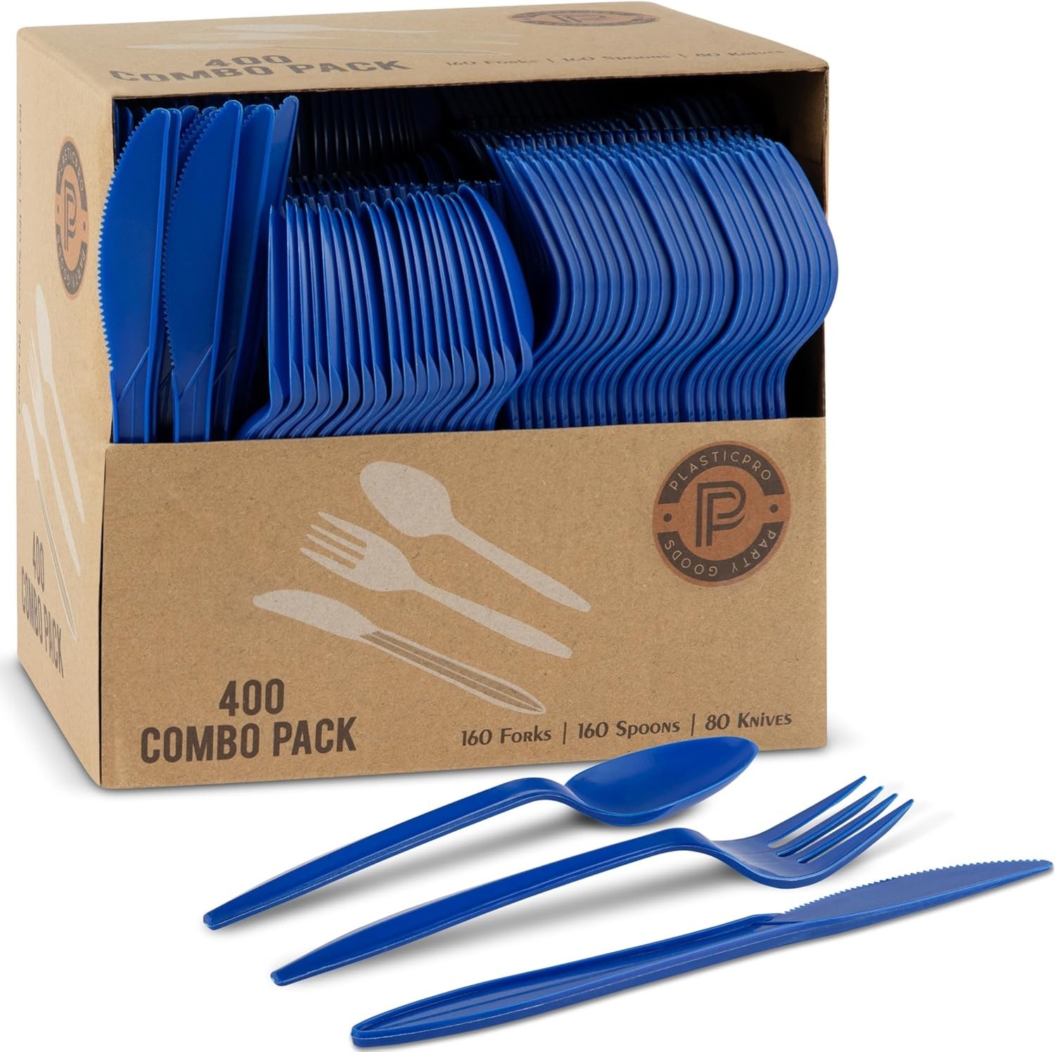 400 Pack Disposable Chanuka Plastic Utensils Assorted Colored Cutlery Combo Set
