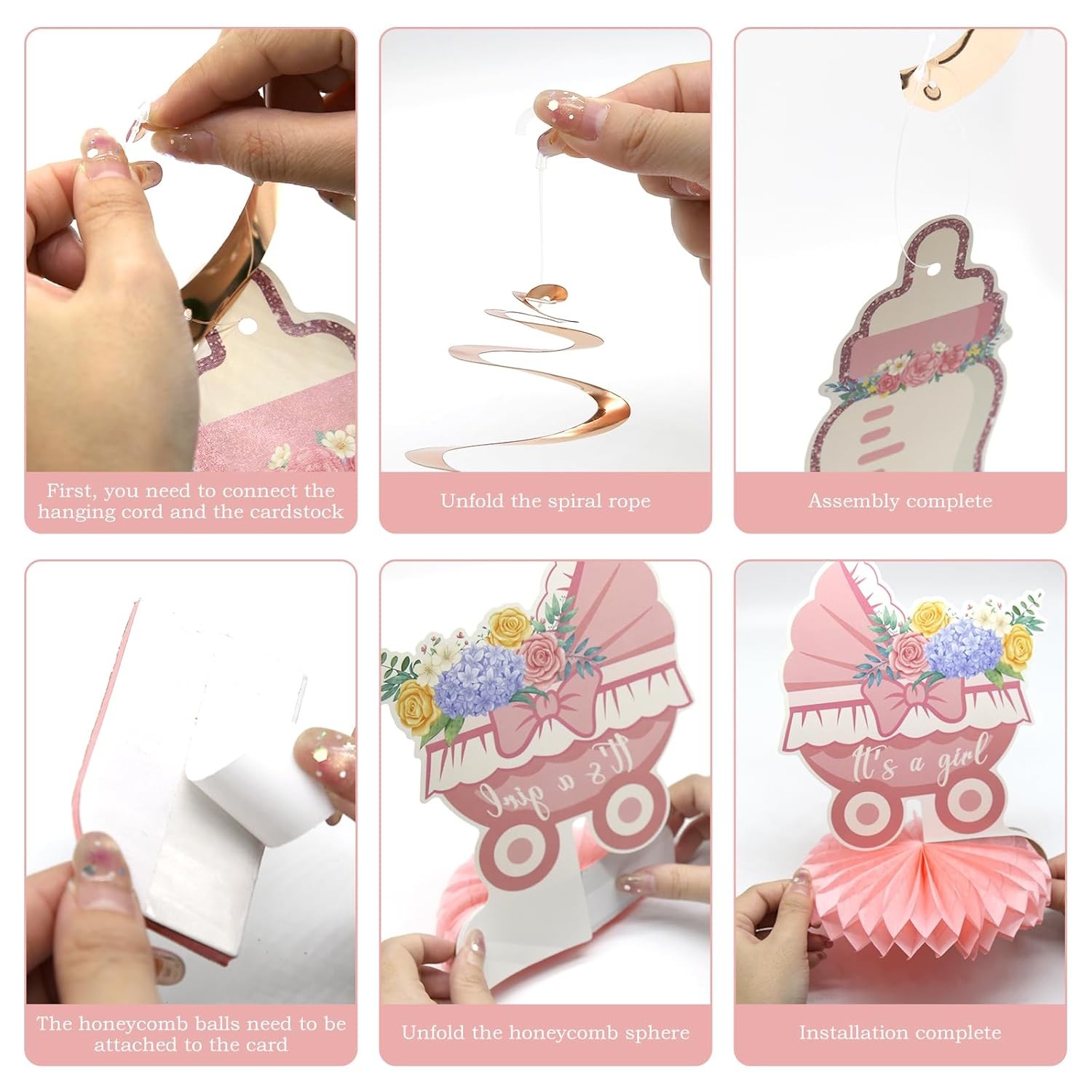 Pink Baby Girl Party Decorations Set 9Pcs Rose Gold Baby Shower Decorations