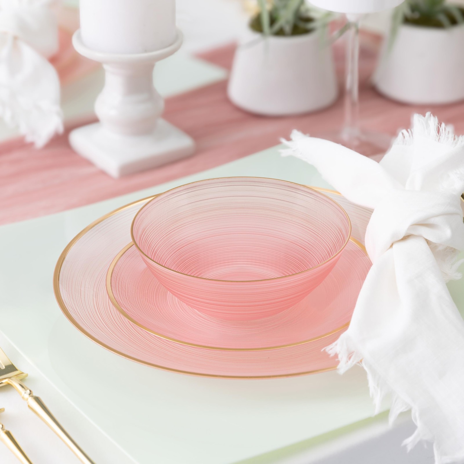 32 Pieces Crystal Design Plastic Plates Combo Pack 7 inch and 10 inch Gold Ri…