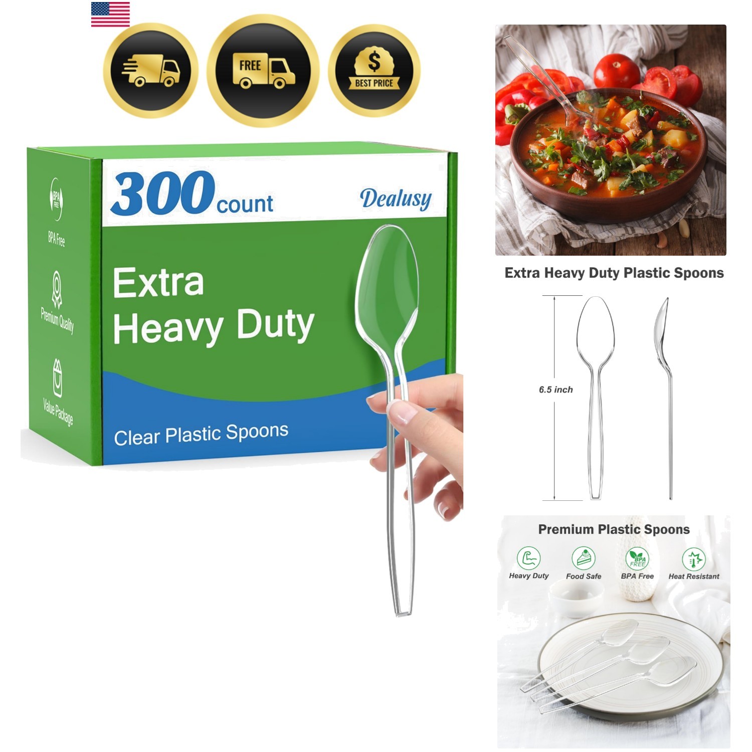 300 Count Clear Plastic Spoons Disposable, BPA-Free, Heat Resistant, Solid an…