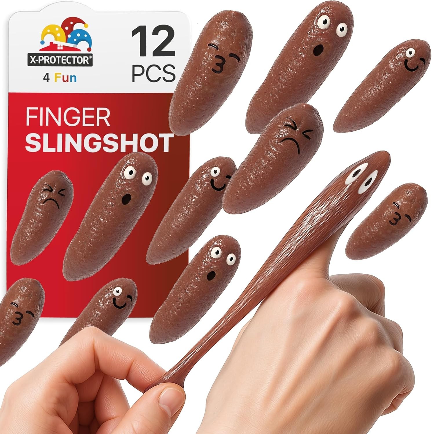 Rubber Poop Slingshot – 12 PCS Pack Flying Fake Shot Finger Slingshot Toy – S…