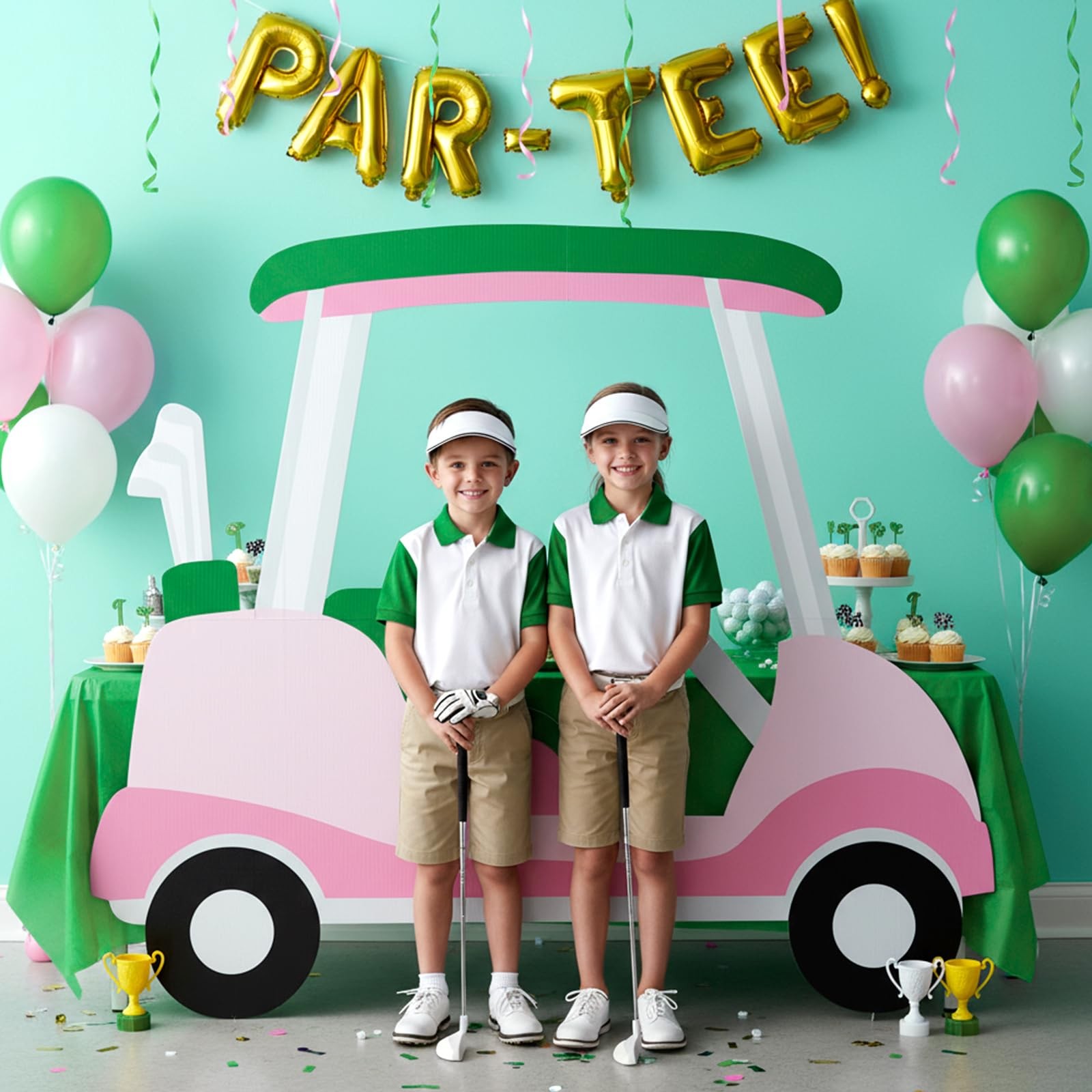 Pink Golf Cart Cutout Cardboard Backdrop Photo Booth Props Party Decoration