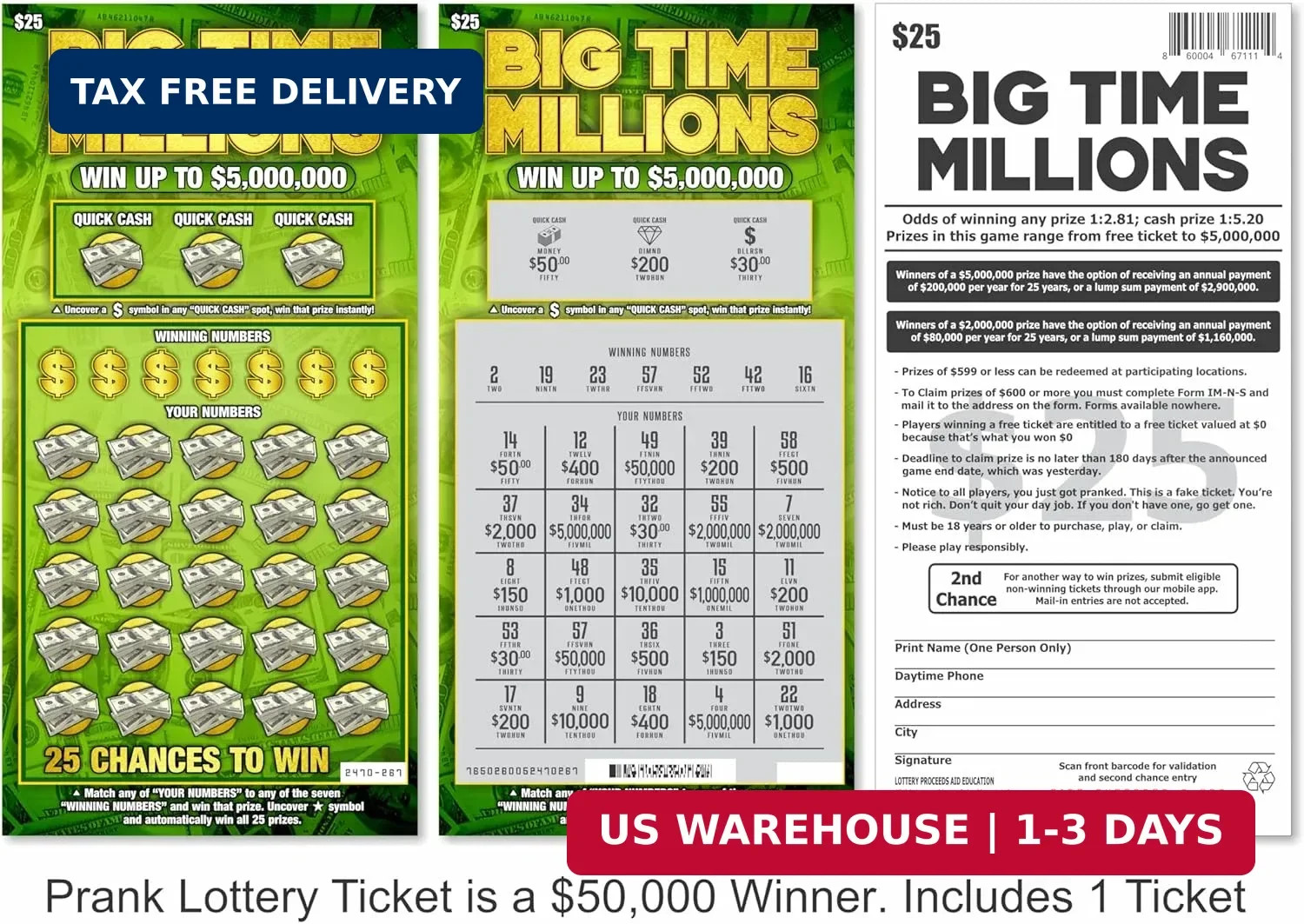 Larkmo Prank Gag Practical Joke Kit Bundle – Fake Lottery Tickets, Parking Viola