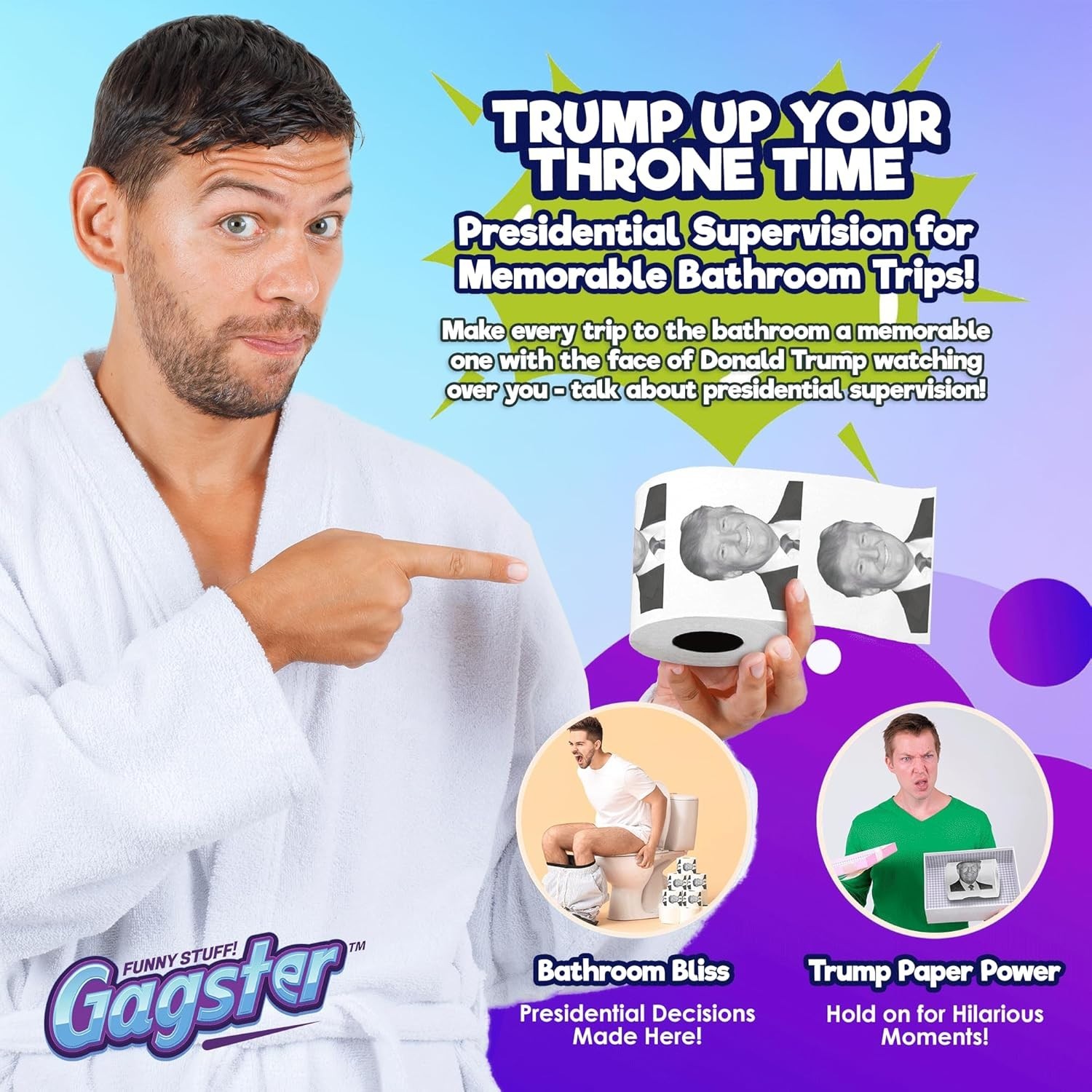 Donald Trump Toilet Paper Roll – 3 Ply Funny Novelty Bathroom Tissue Gag – 20…