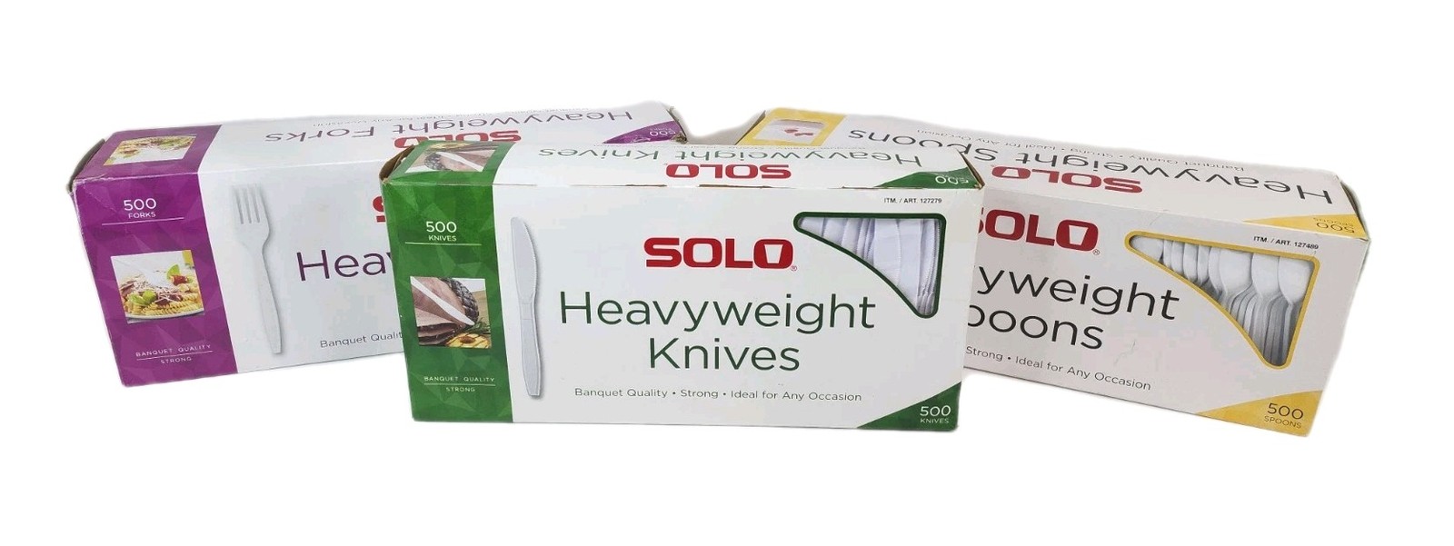 Lot Of 3 Solo Heavyweight Plastic Set Fork, Spoon Knives White Total 1500 count