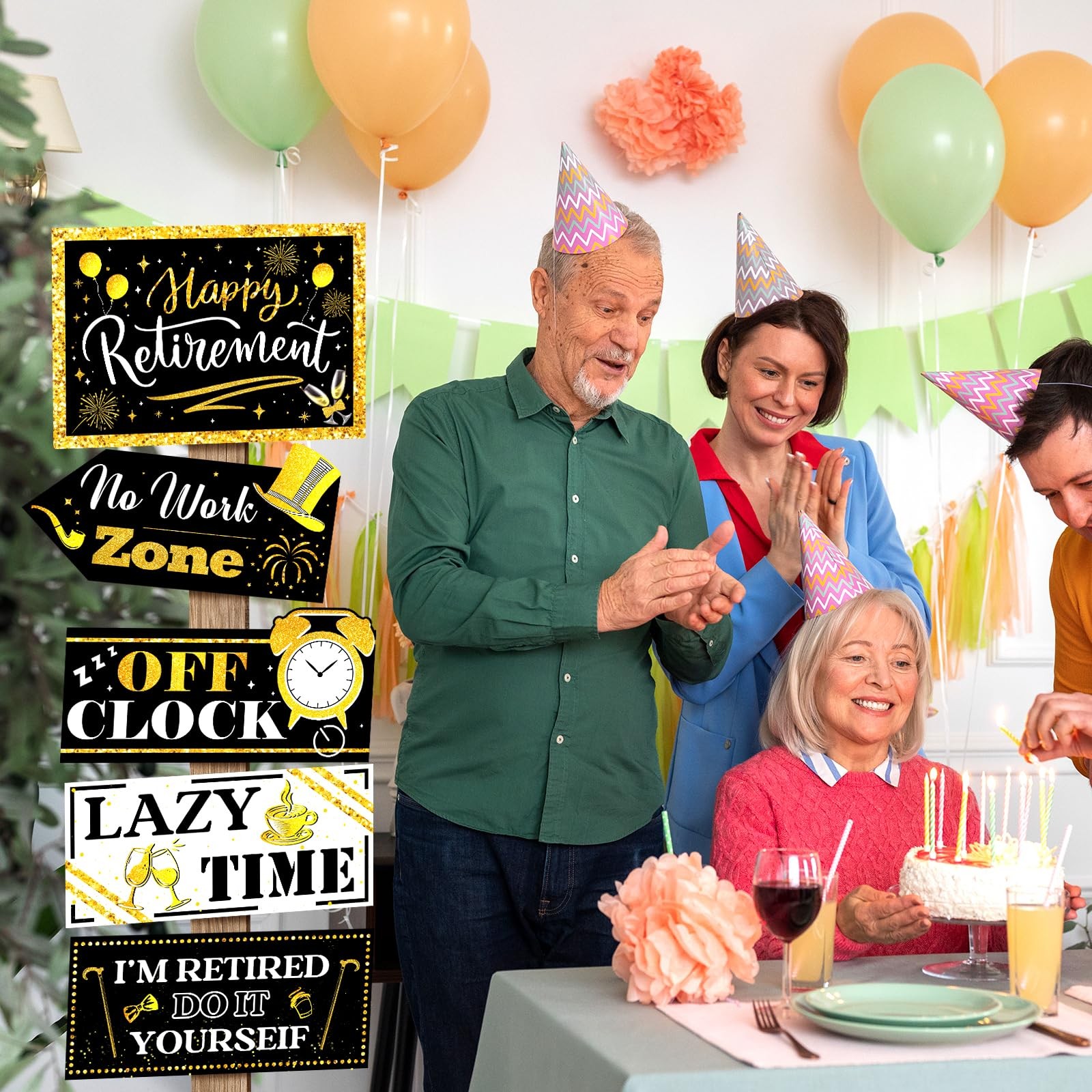 20 Pcs Black and Gold Happy Retirement Banner Sign Party Decorations