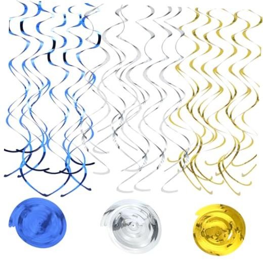 36Pcs Hanging Swirl Party Decorations Foil Decorations Ceiling Blue Gold Silver