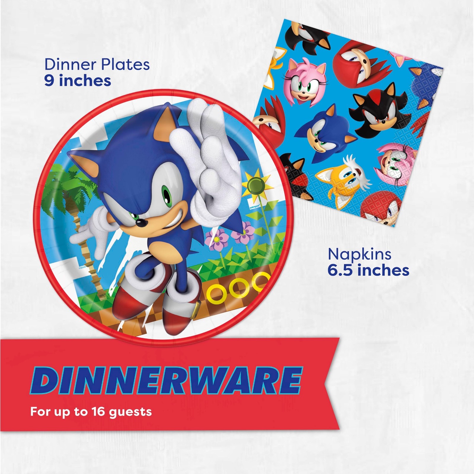 Sonic Birthday Party Supplies for 16 Guests | Balloons, Masks, Banner, Plates &