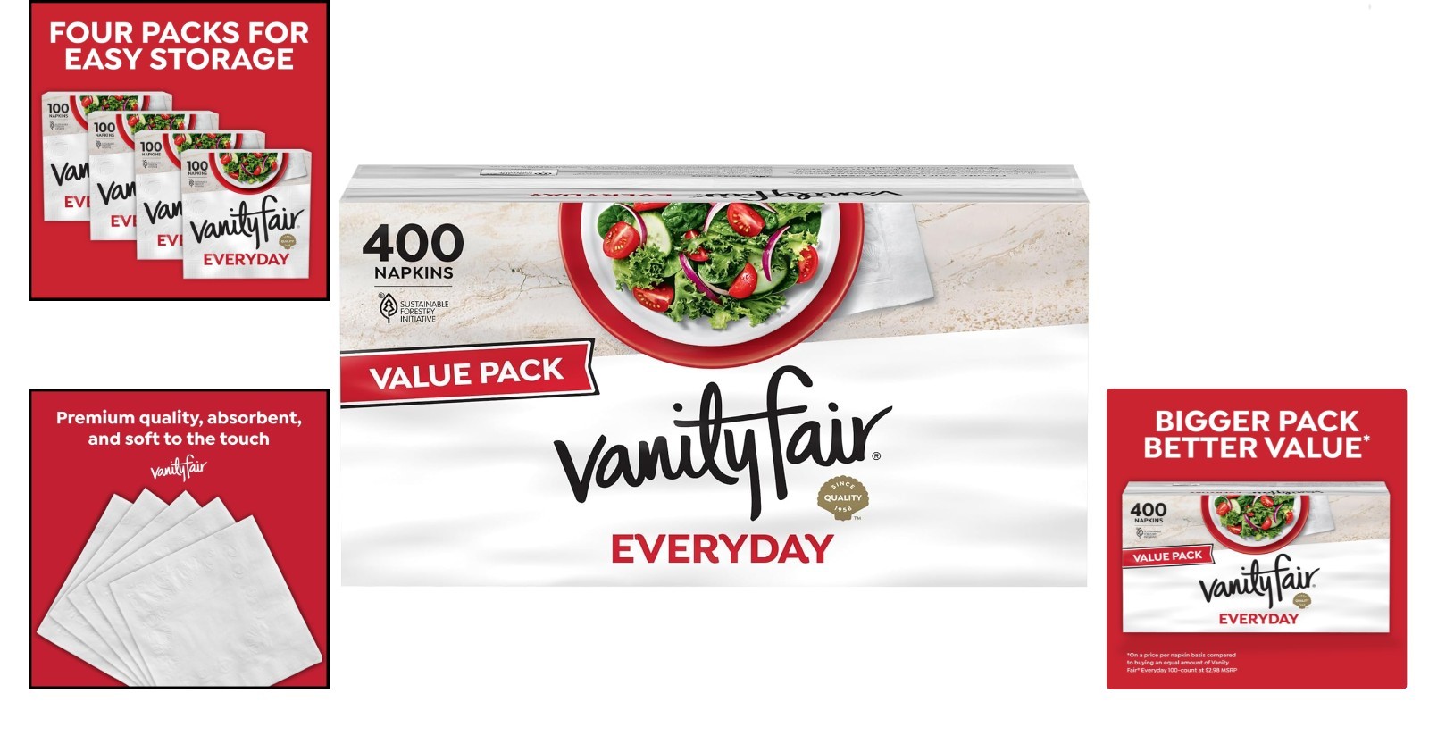 Vanity Fair Everyday Paper Napkins, 400 Count, Disposable Napkins Made Soft A…