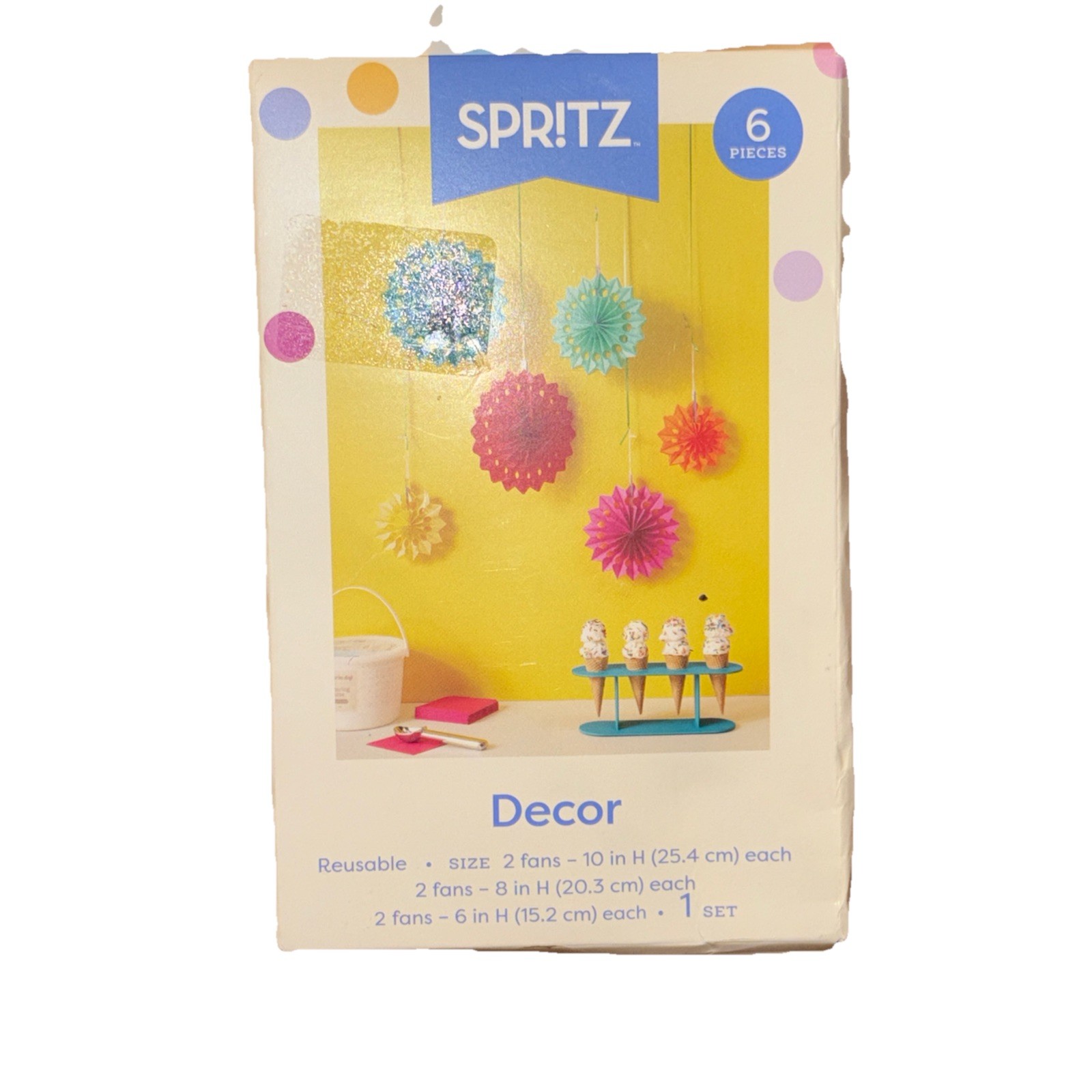 Spritz Hanging Paper Fans Set of 6 Bright Colors Party Decorations NEW