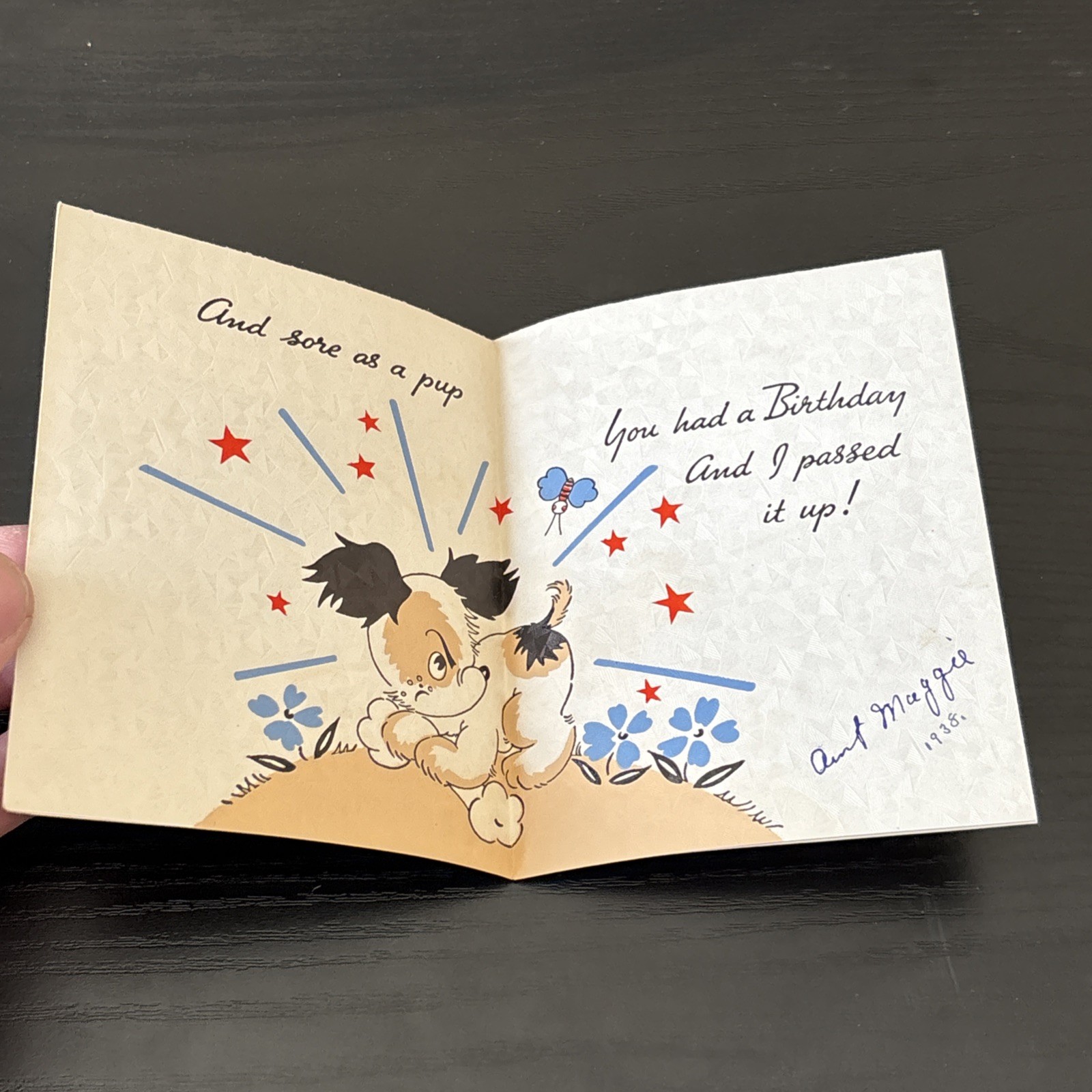 1938 Missed Birthday Card Mad Hatter Fighter Boxer Top Hat Party Art Deco 30s