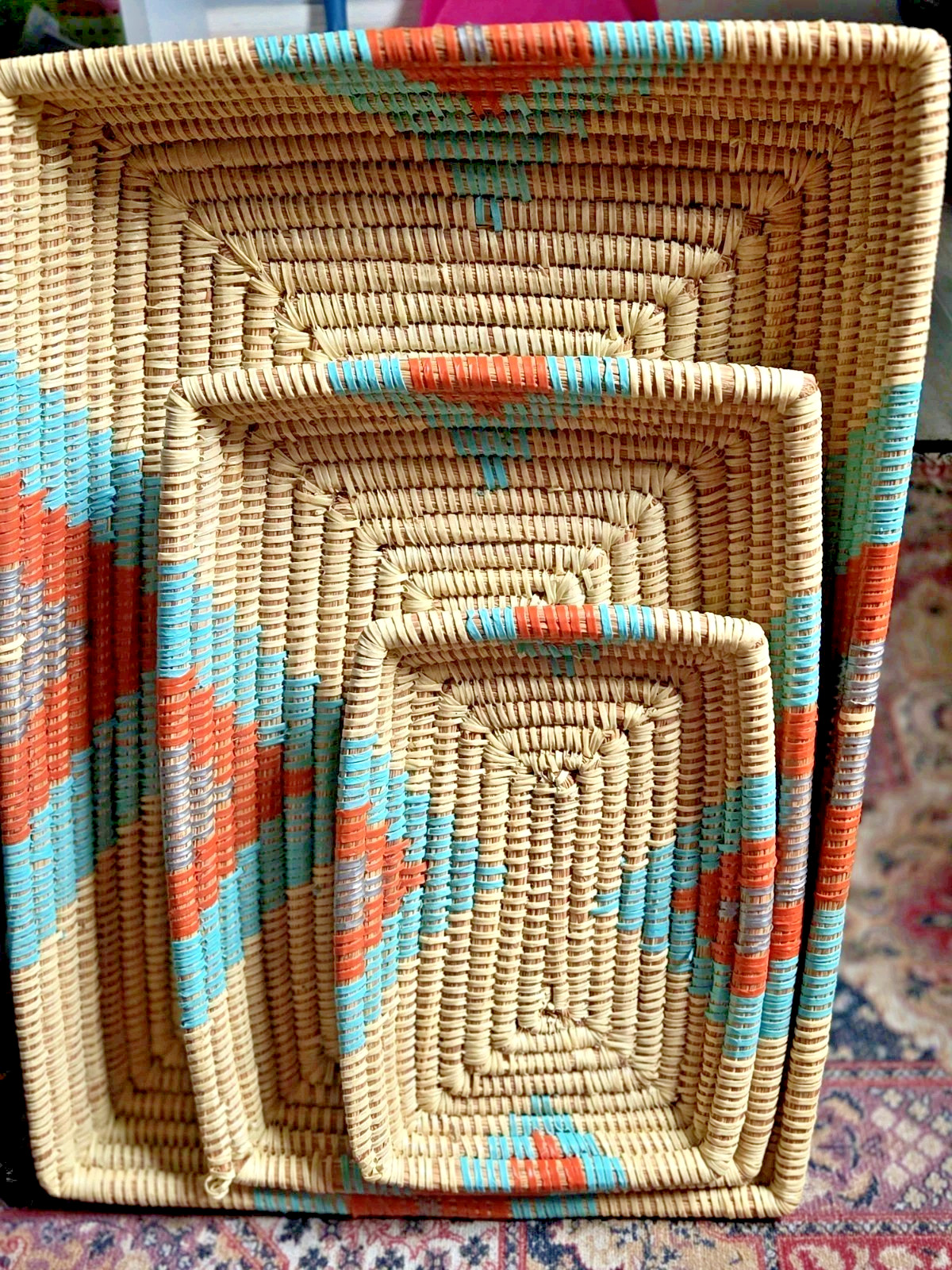 Set of 3 Rectangle Trays for Decor, Serving Tray – Hand-Woven 3 pieces
