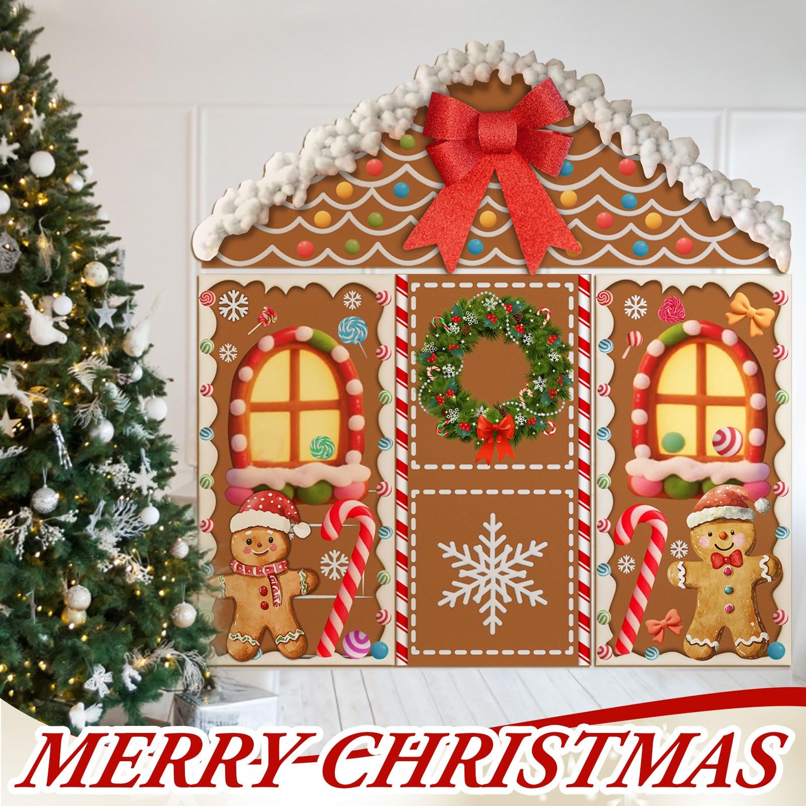 3 Pcs Christmas Gingerbread House Decorations Gingerbread Door Covers Backdro…