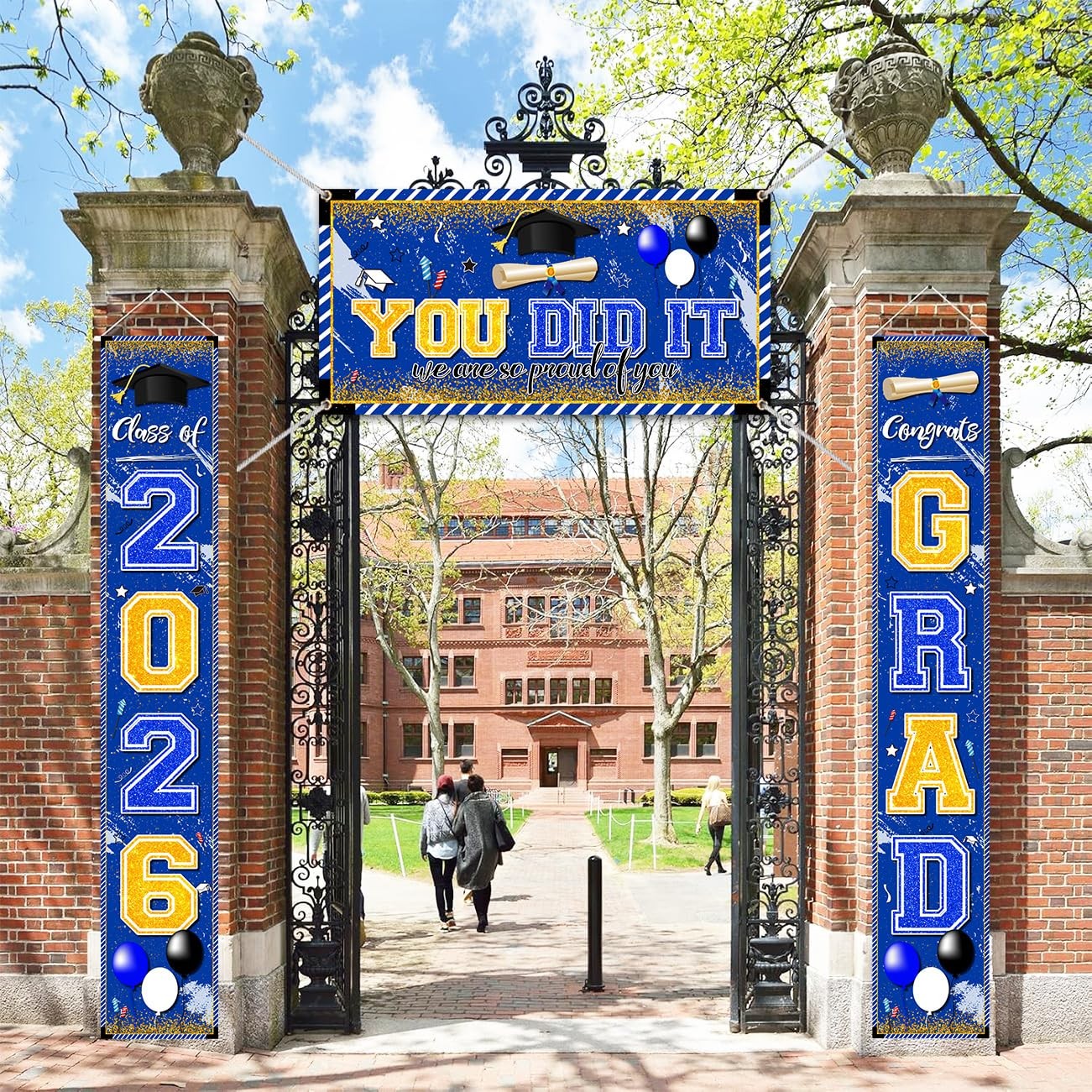 Blue and Gold Graduation Decorations Class of 2026 Banner