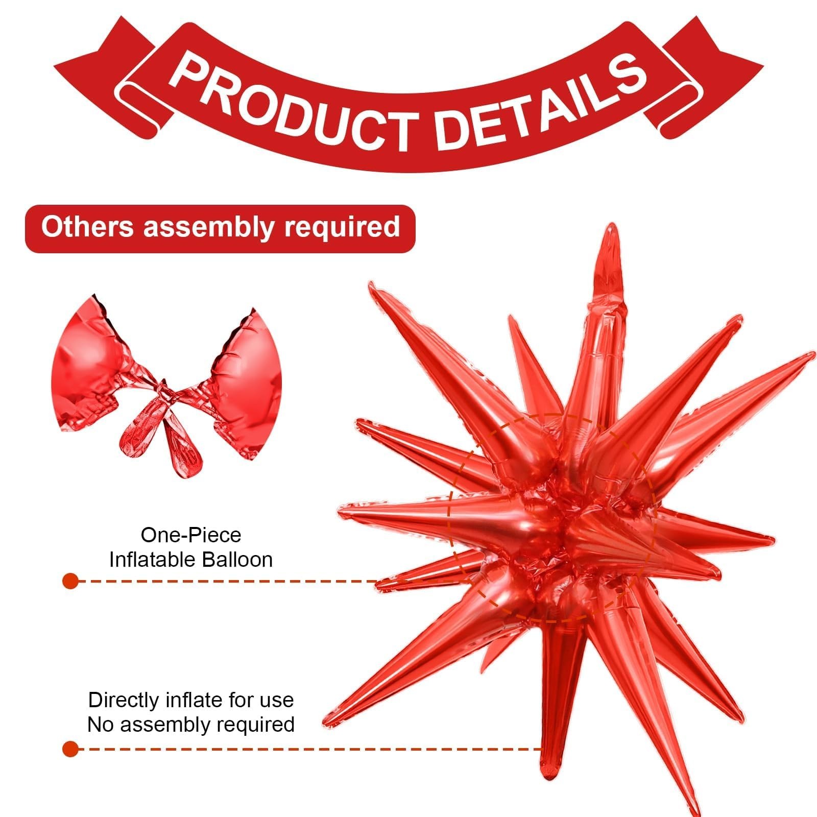 Exploding Star Balloons 22 Inch Foil Cone Spike Party Decorations 6pk