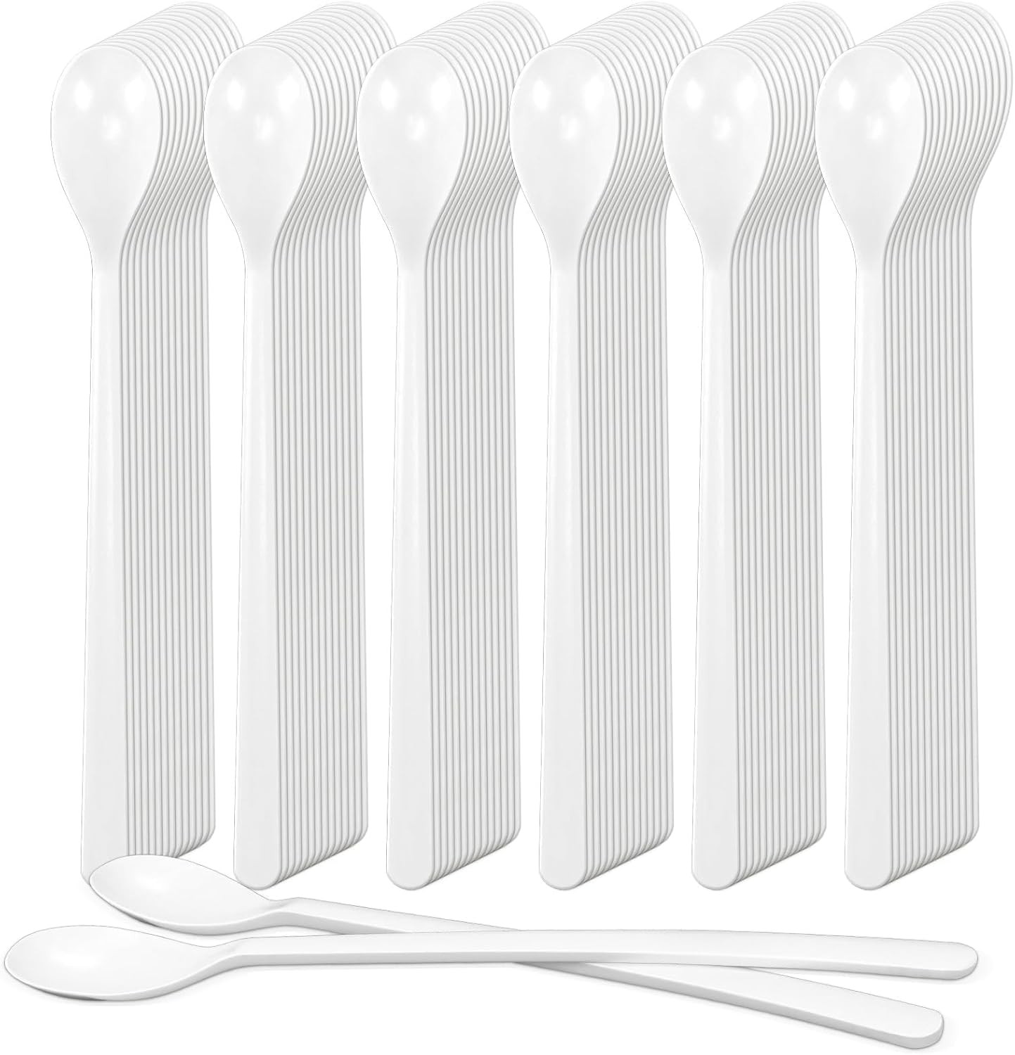 Long Handle Plastic Spoons, 100 Count Heavy Duty Disposable Sundae Spoons for