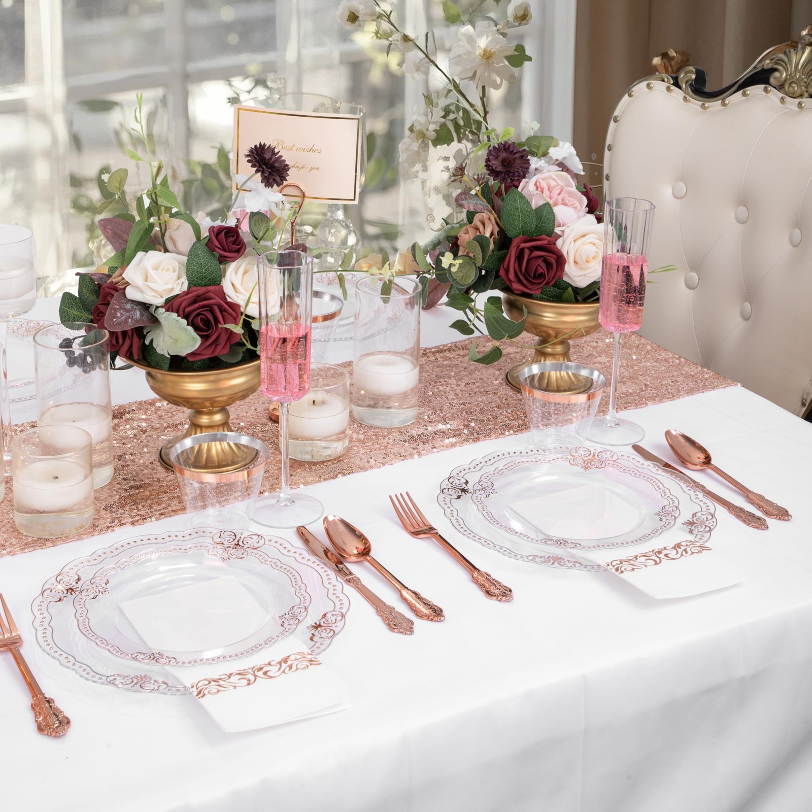 175 PCS Rose and Gold Plastic Plates – Fancy Rose Gold Disposable Dinnerware …