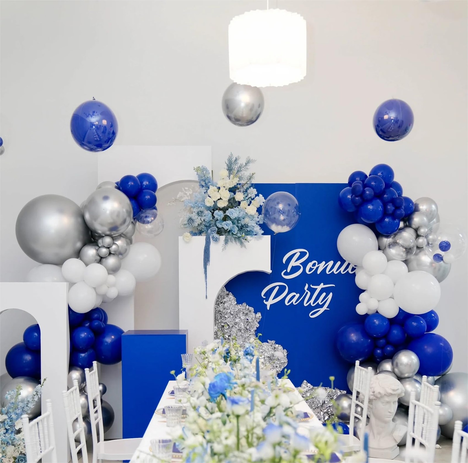136pcs Blue White Silver Balloon Garland Kit 18/12/10/5 Inch Royal Blue, Sil…