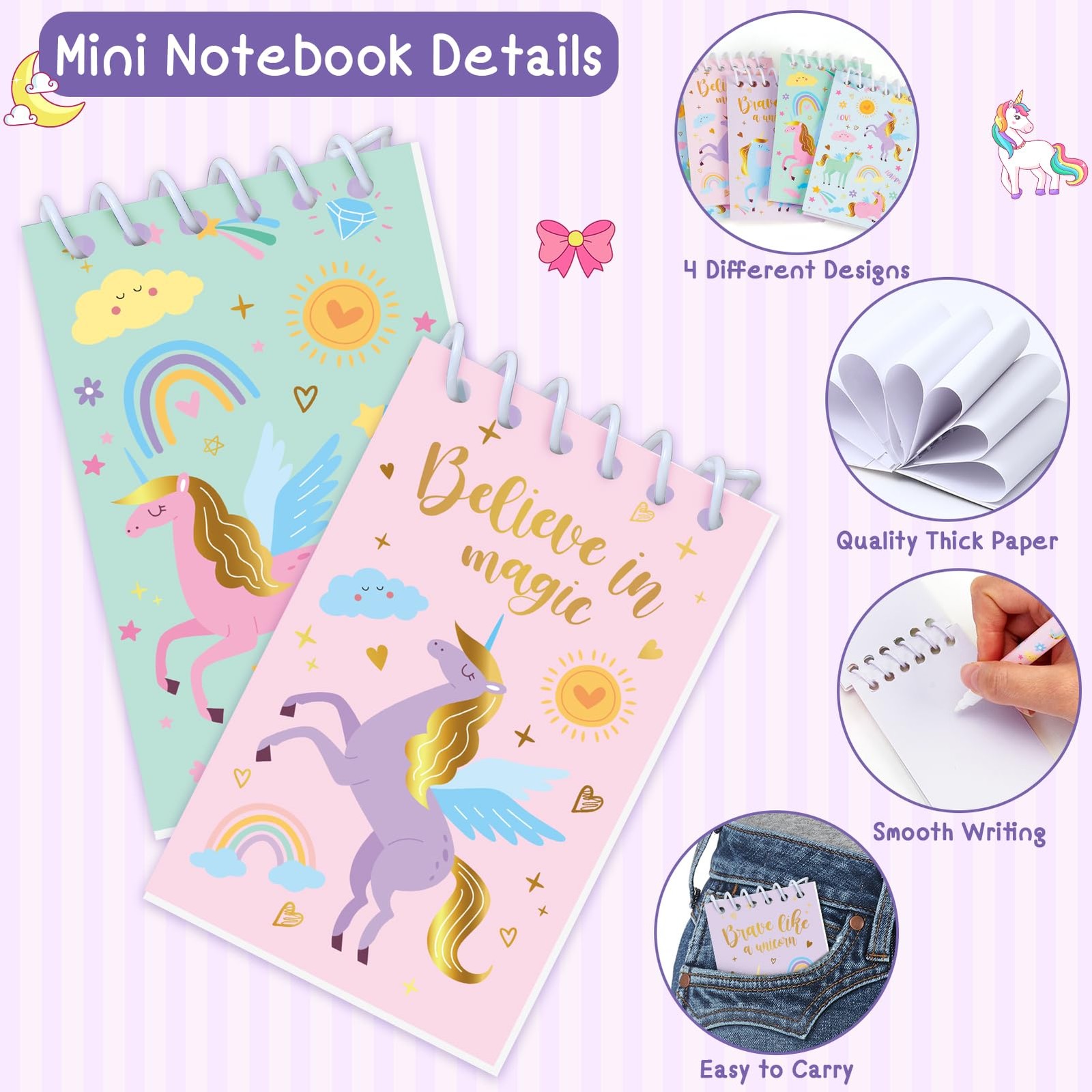 Invisible Ink Pen and Notebook Pack, 24 Pcs Unicorn Party Favors, Spy Pens wi…