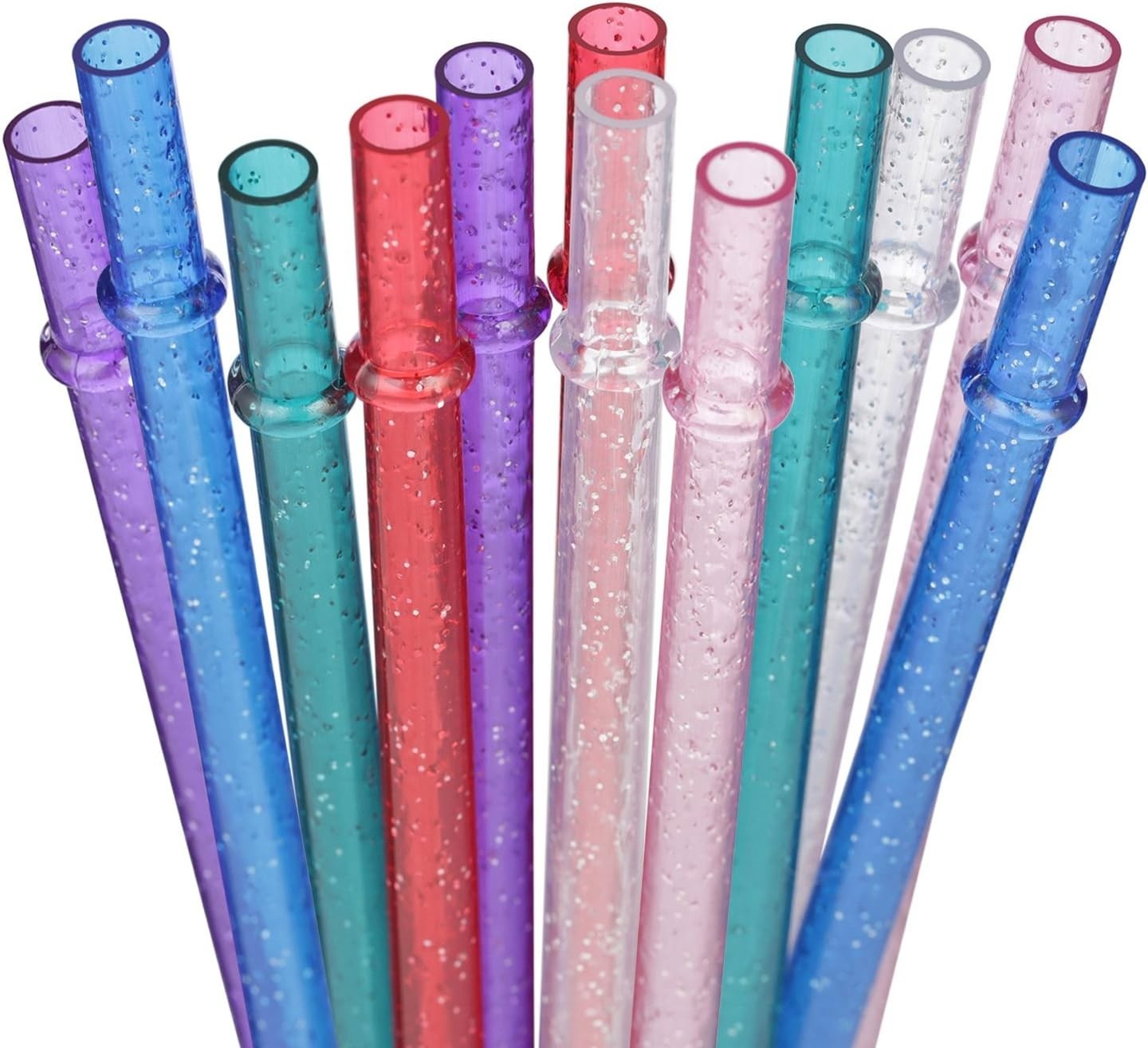 BPA-Free 12 Piece 9 Inch Reusable Clear Plastic Glitter Sparkle Drinking Stra…