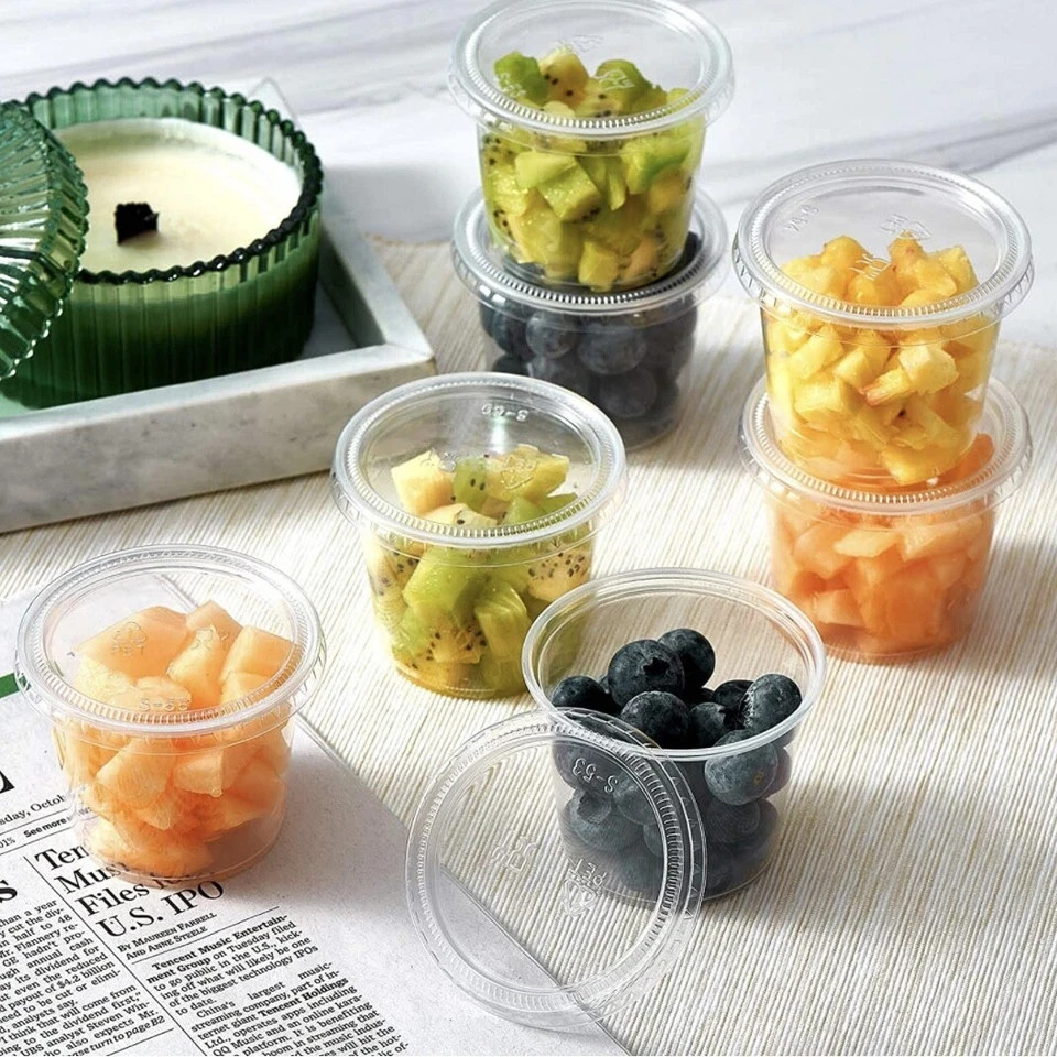 5.5oz Plastic Clear Portion Cups with Lids Pack of 100 for Sauce Cup BPA Free