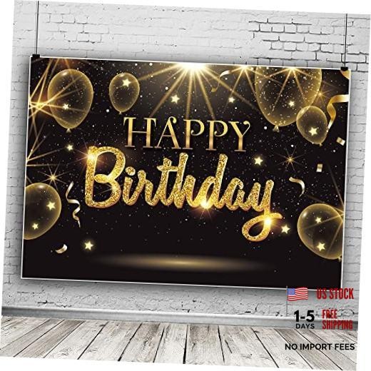 Black Gold Happy Birthday Party Decorations Backdrop, Golden Birthday Theme