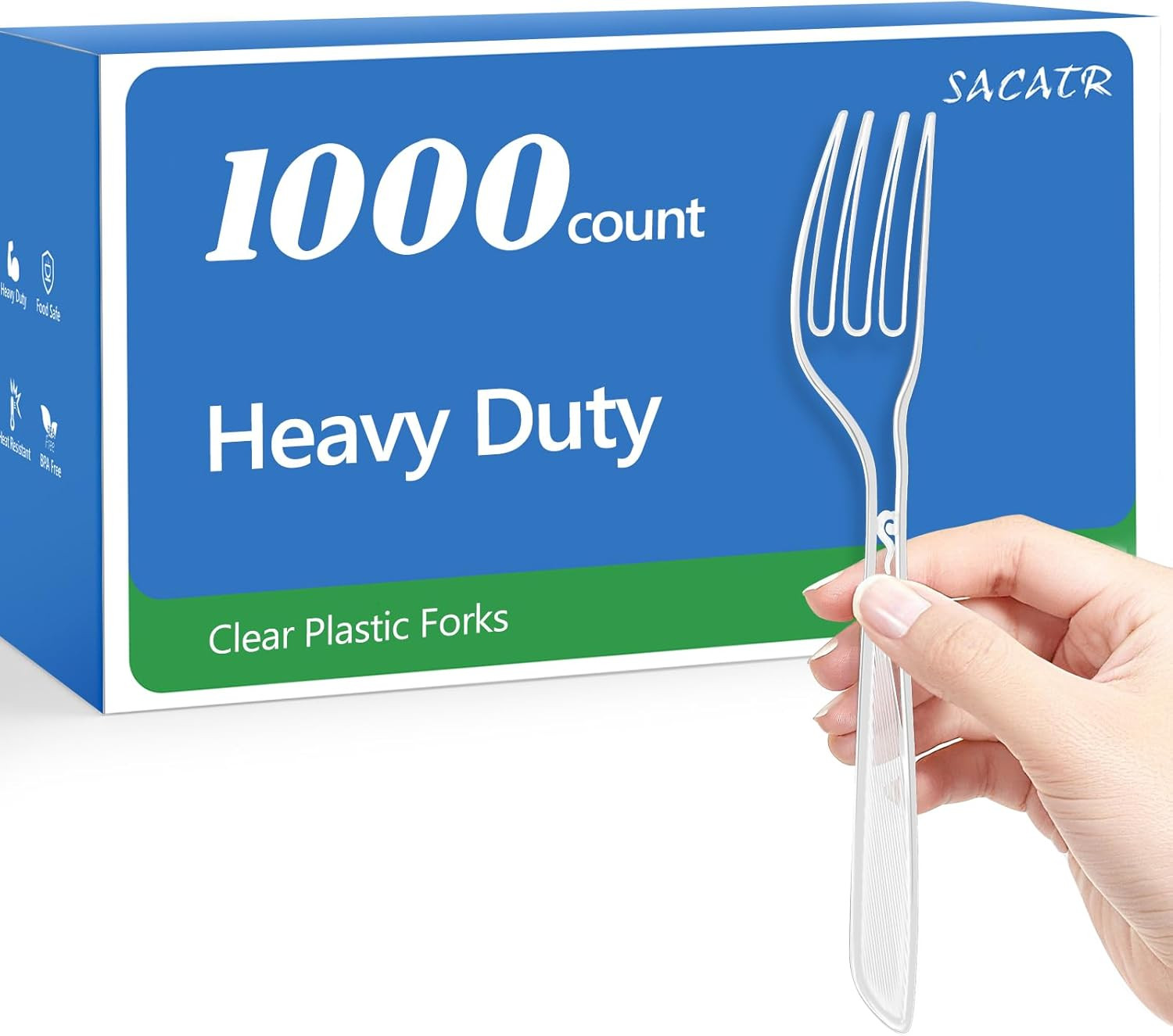 SACATR 1000 Count Heavy Duty Clear Plastic Forks,BPA-Free,Heat Resistant Disposa