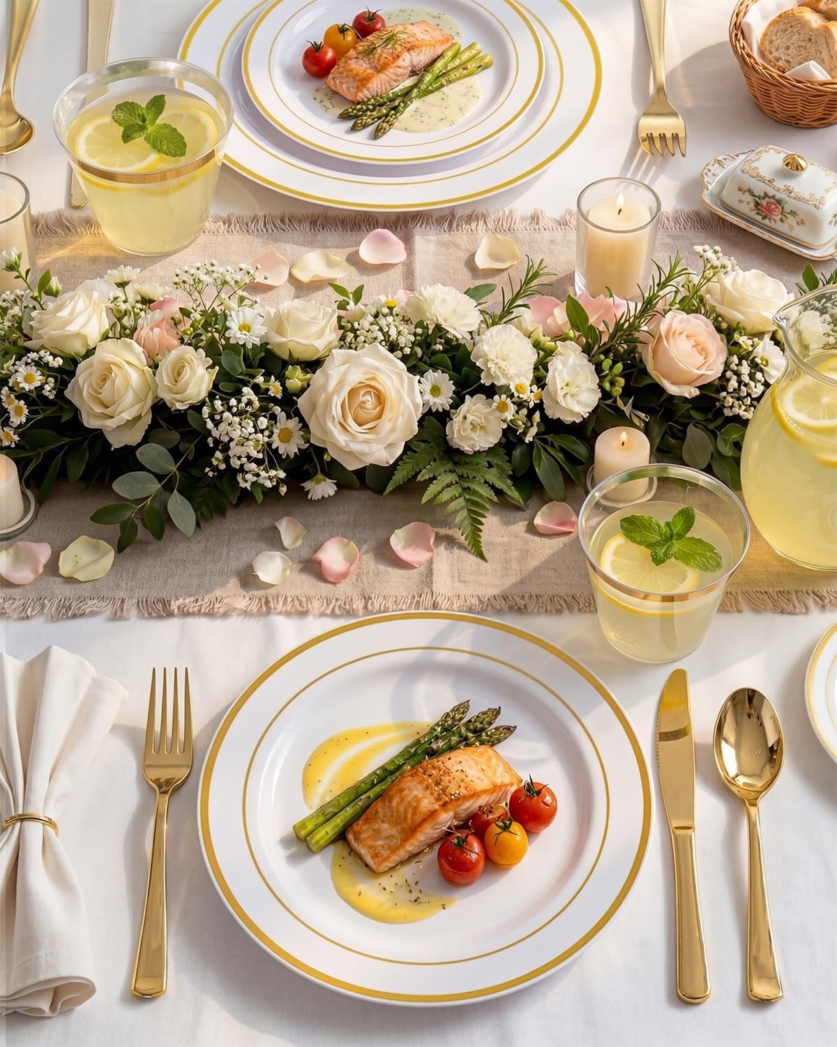 Stylish Gold Rimmed Plastic Plates – 300PCs Party Dinner Set