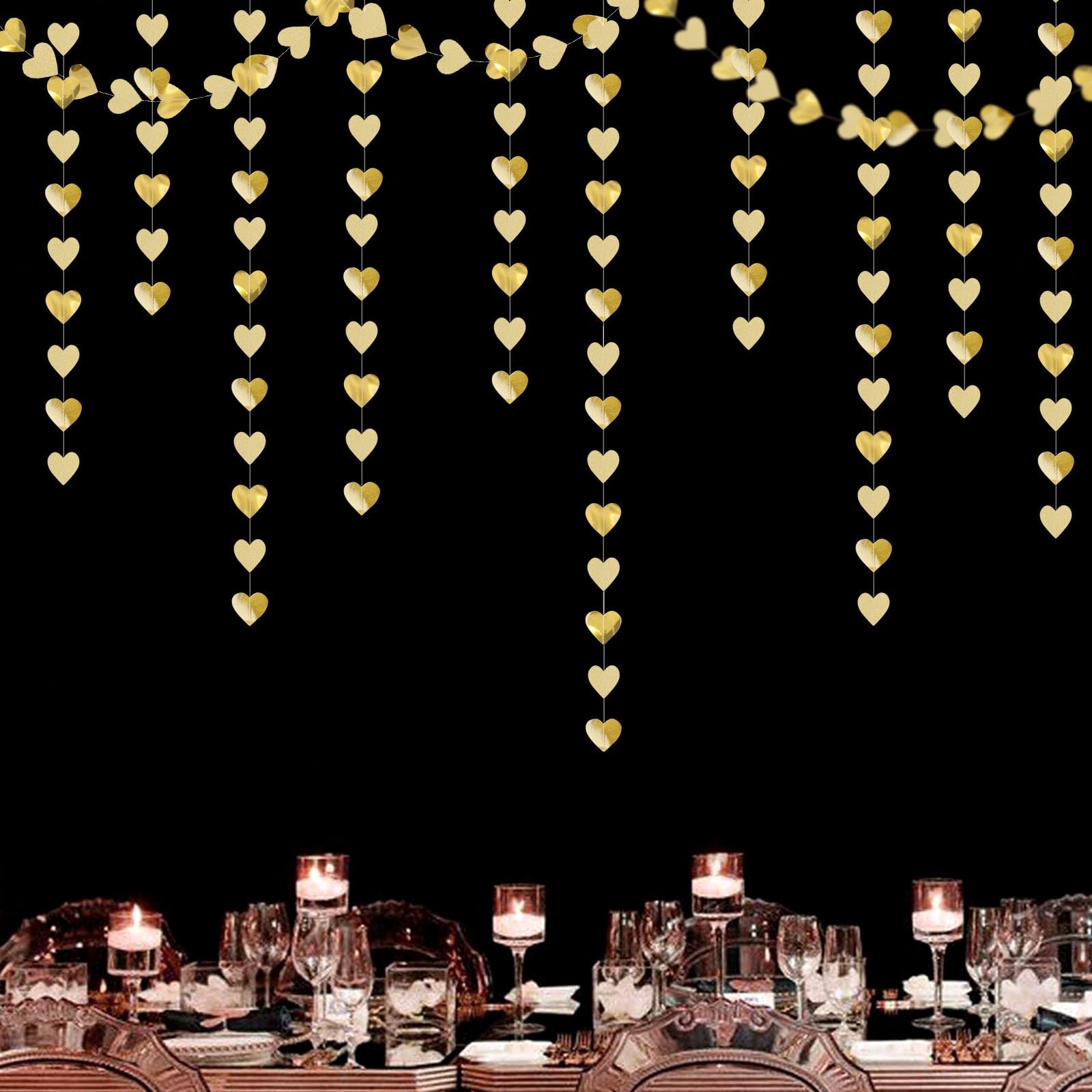 Glitter Champagne-Gold Engagement Party-Decorations Heart-Garland – 52ft Hang…