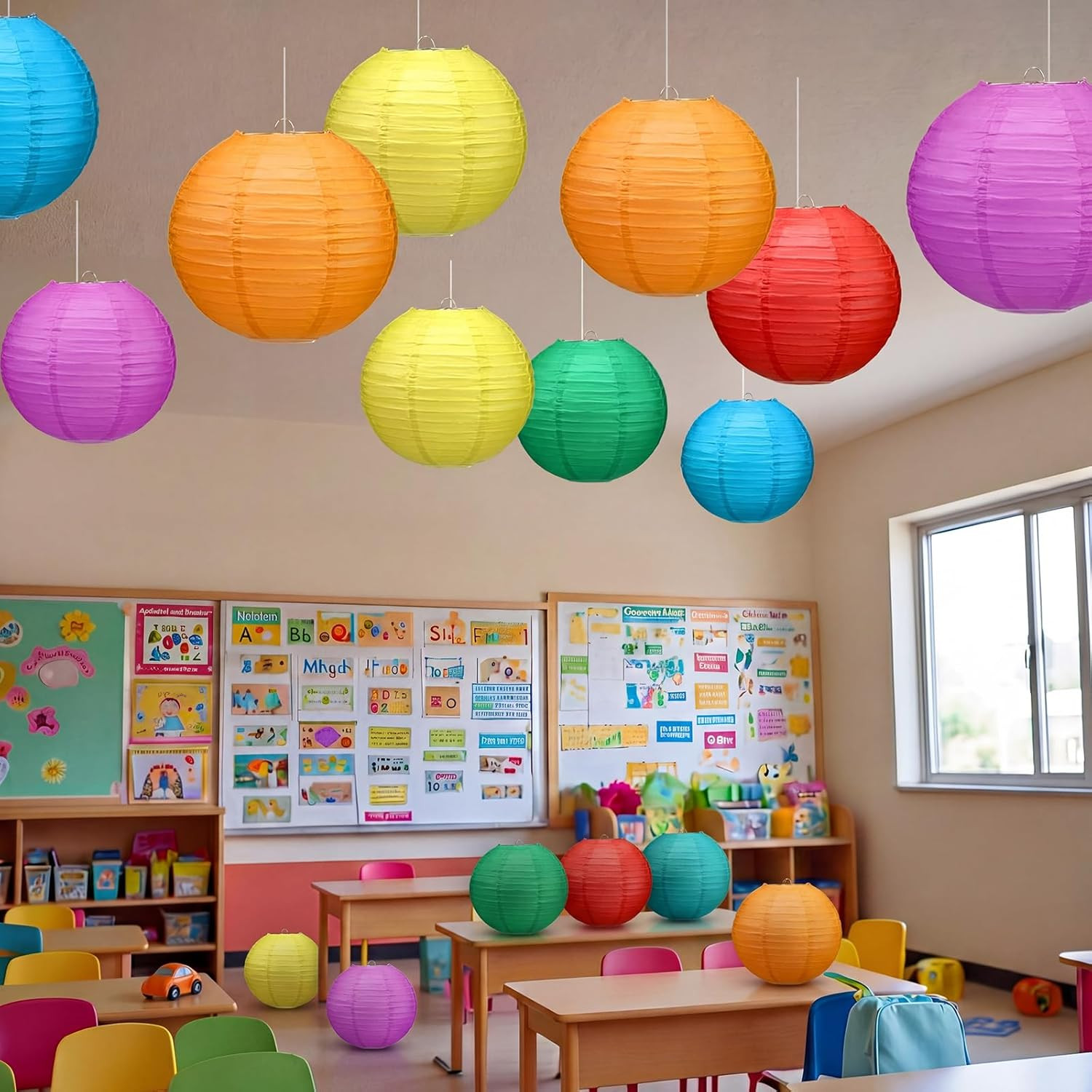12 Pcs 10 Inch Hanging Paper Lanterns Party Decorations Colorful Rainbow Classro
