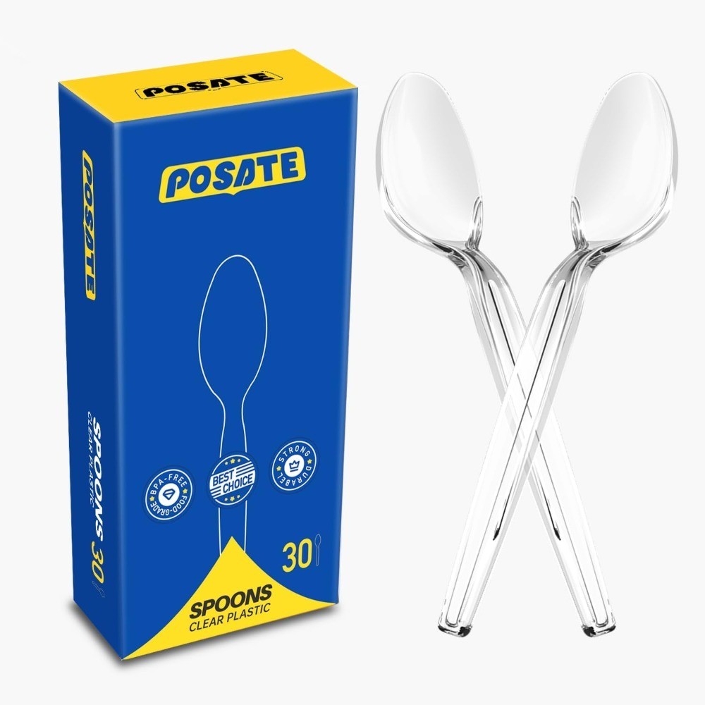 Heavy Duty Disposable Plastic Spoons Clear 30 Pack