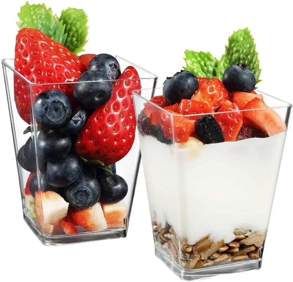 20pcs Disposable Plastic Mousse Cups Ladder Shape Dessert Pudding Cups