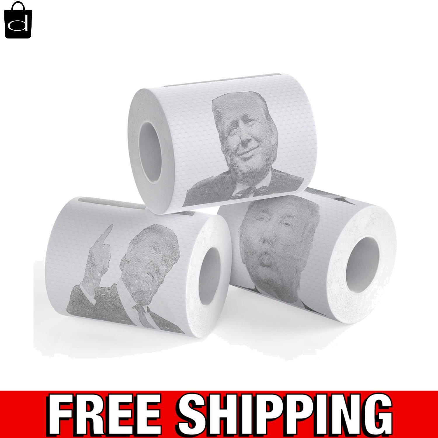 Donald Trump Toilet Paper – 3 Ply Funny Novelty Gag, 200 Sheets, Prank Gift Pack