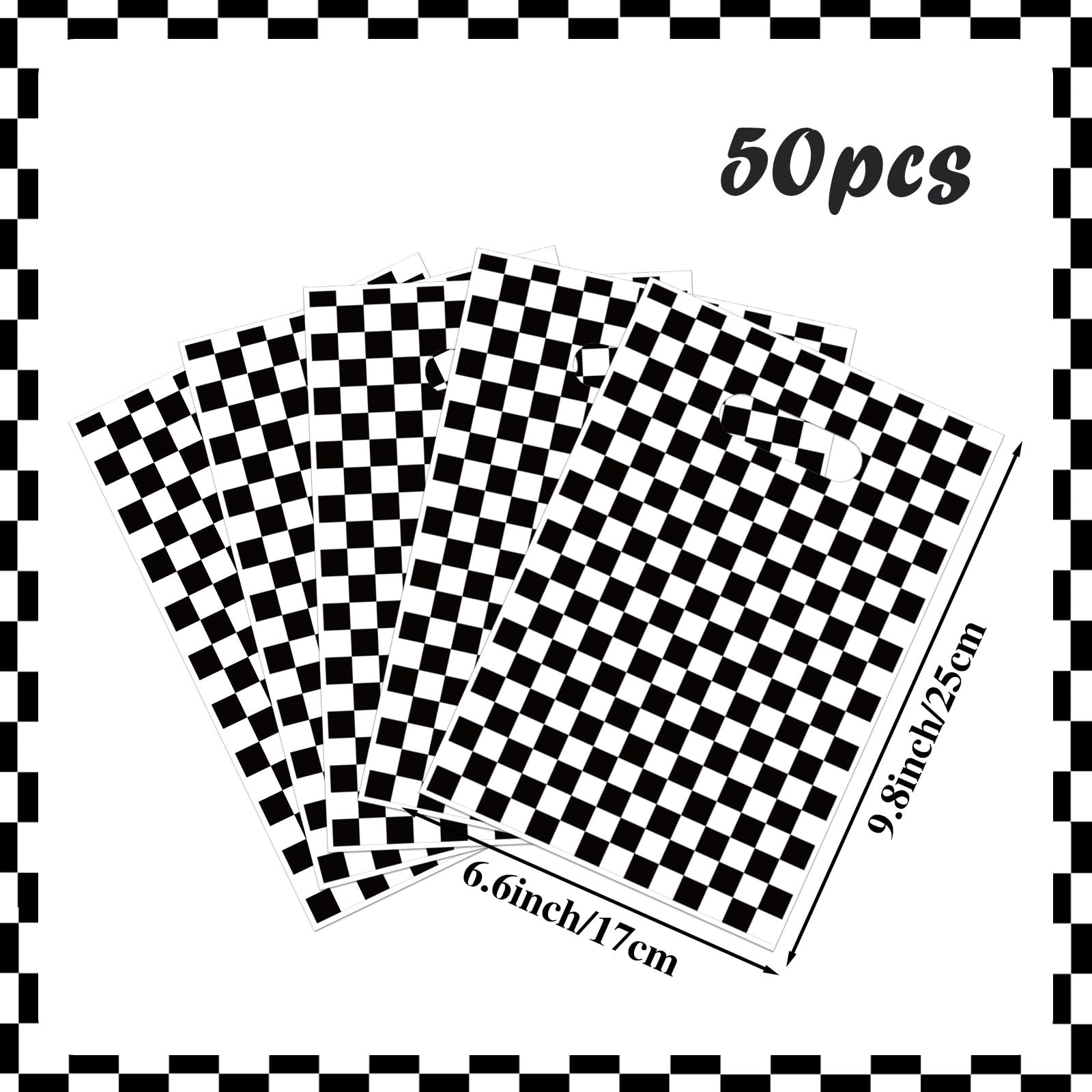 Race Car Theme Party Favors, 50 Plastic Checkered Bags, Black