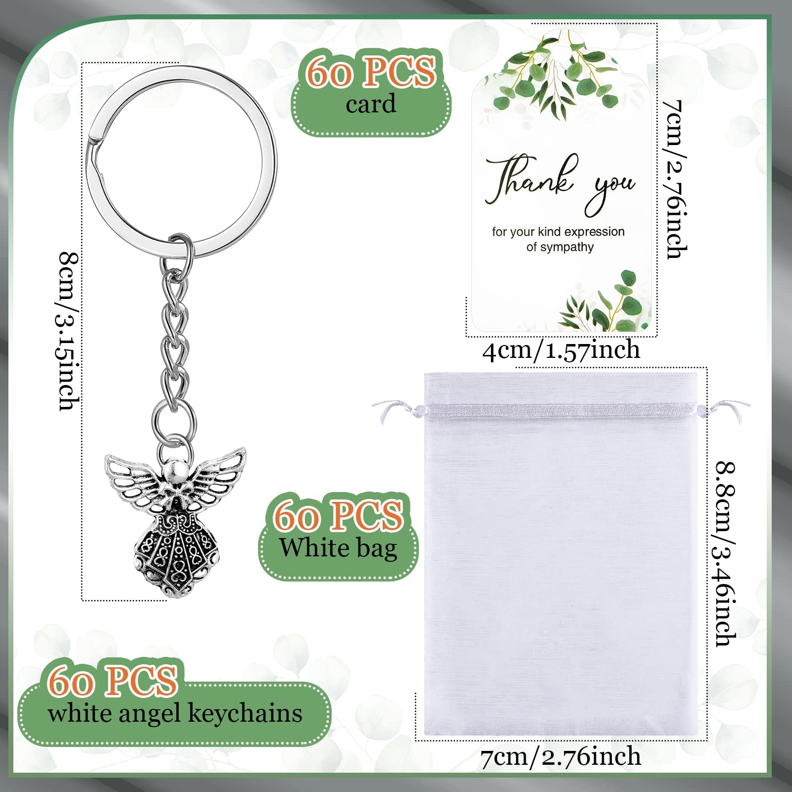 180 Pcs Funeral Favors Thank You Set 60 Pcs Angel Charm Keychain Angel Key Ri…