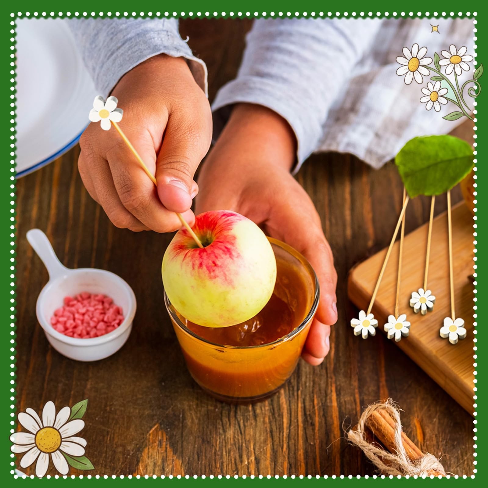 400 Pcs Summer Daisy Cocktail Picks Flower Bamboo Toothpicks Bulk White Daisy…