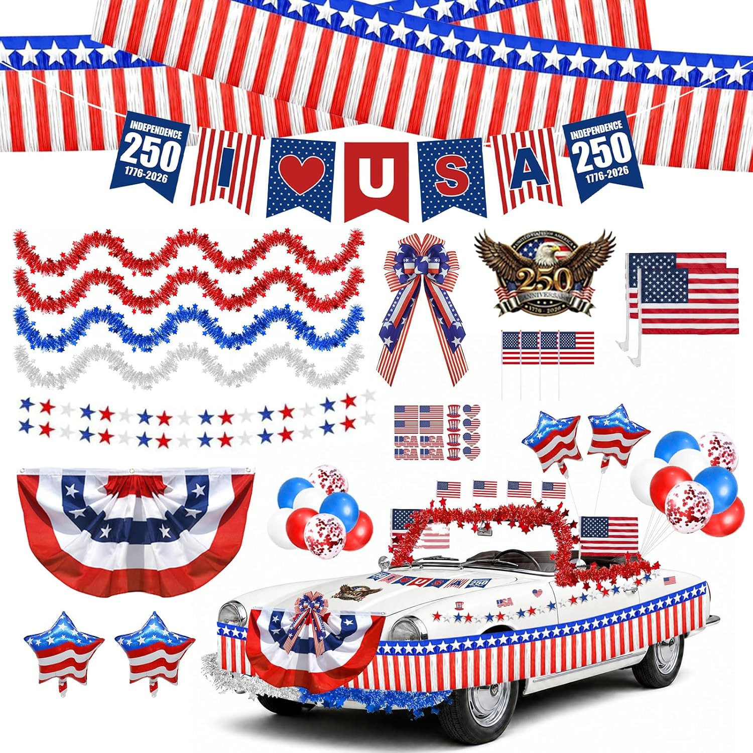 4Th of July Car Parade Decorations Patriotic Golf Cart Decor,250Th Anniversary D