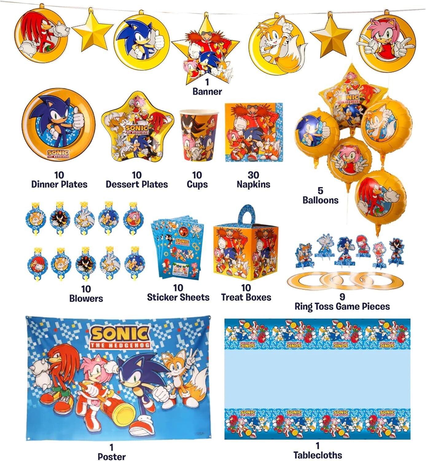 Sonic The Hedgehog Kids Party Theme in a Box Kit 137pcs Balloons Decorations