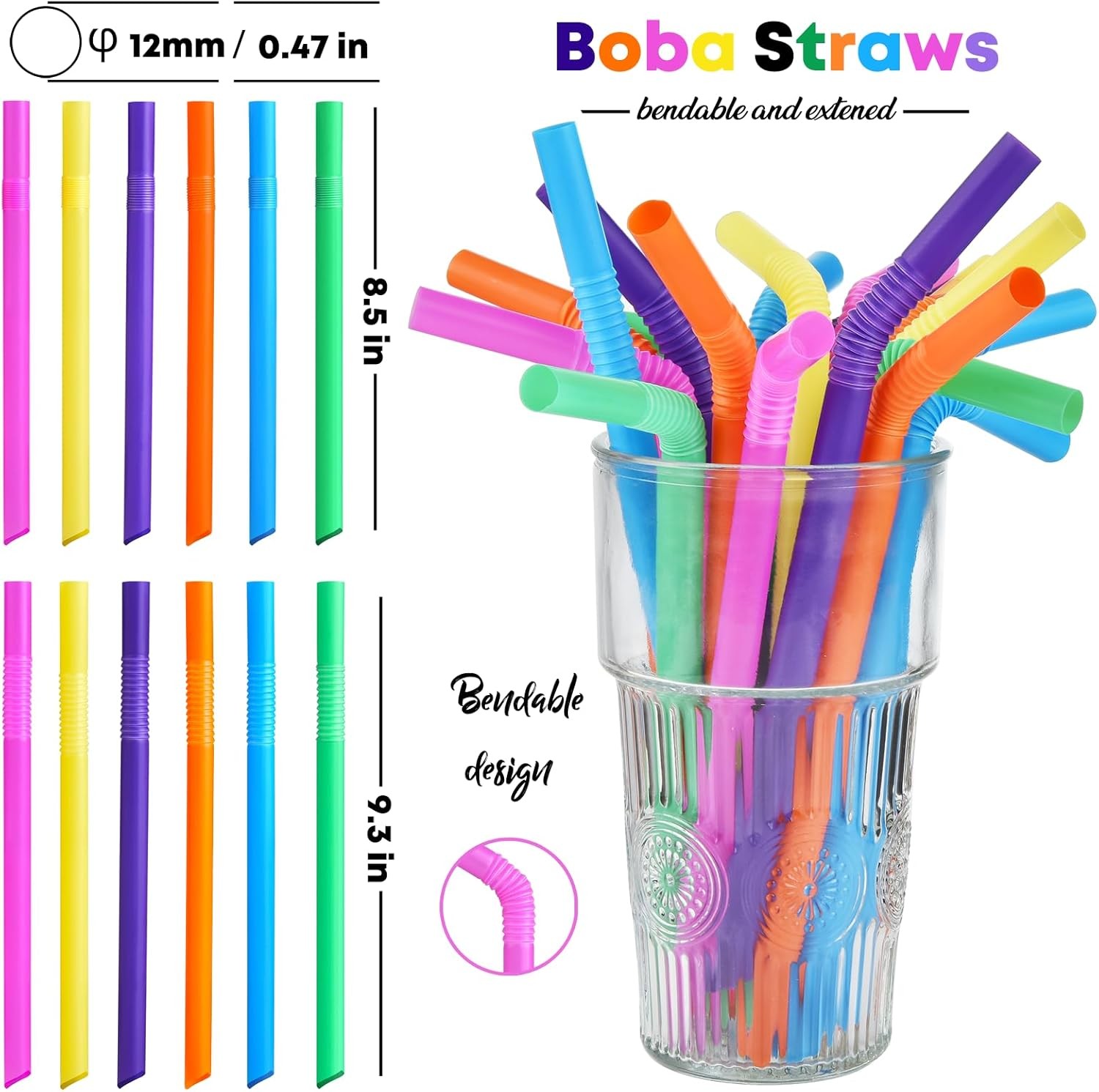 ALINK 100 PCS Jumbo Plastic Boba Straws – Extra Wide Bendy Colorful Disposable F