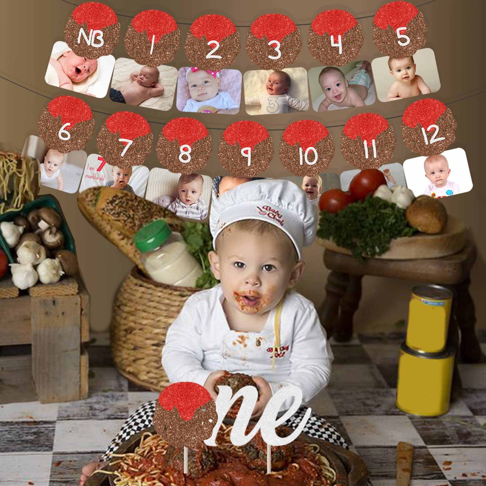 kreat4joy Meatball 1st Birthday Decorations, Month Photo Banner Meatball Firs…