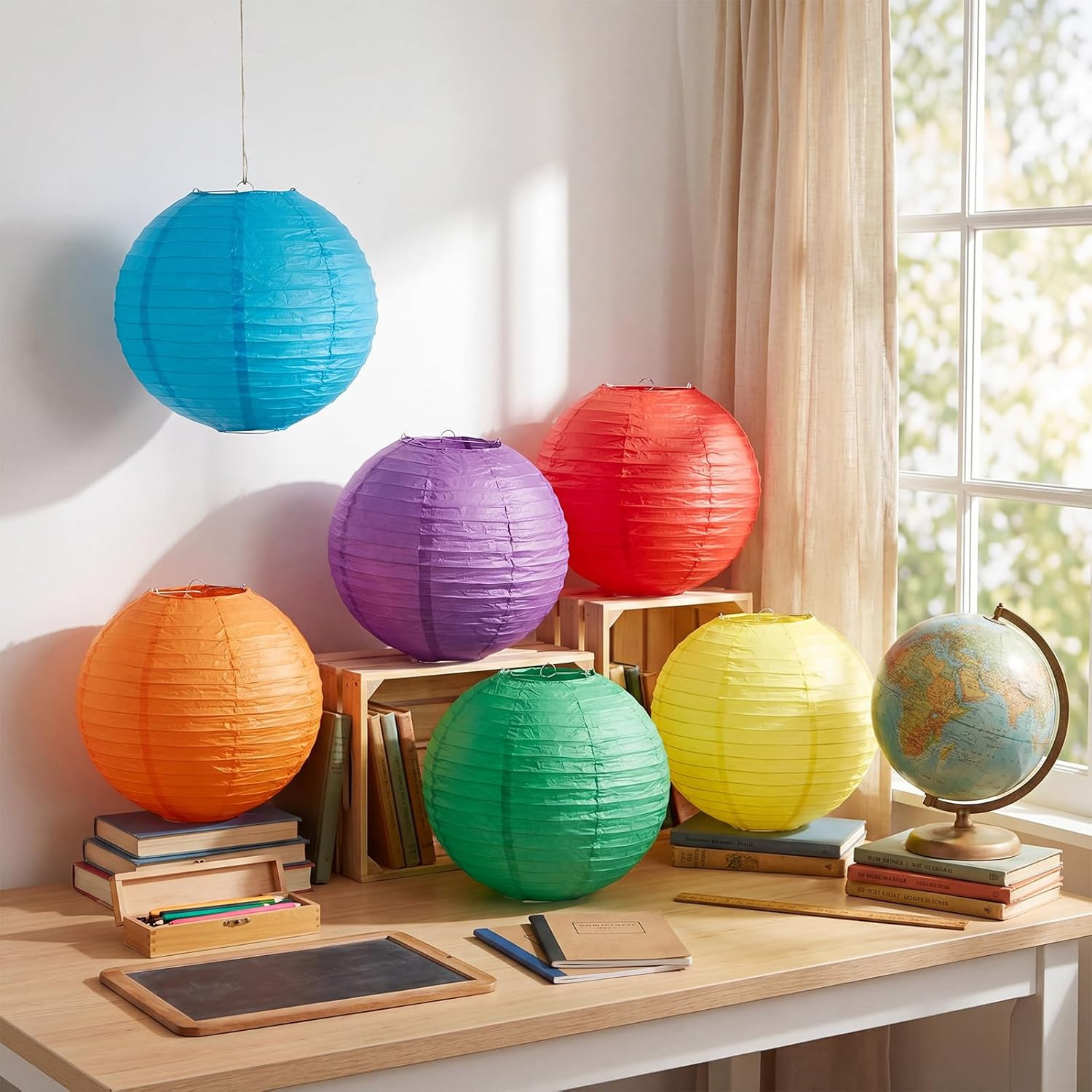 12 Pcs 10 Inch Hanging Paper Lanterns Party Decorations Colorful Rainbow Classro
