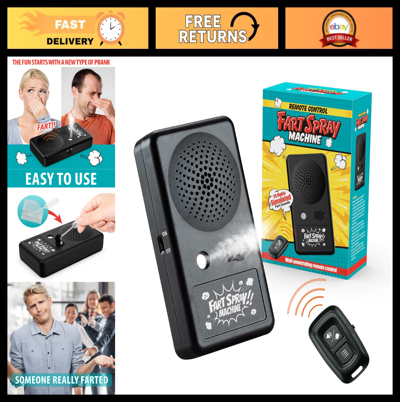 Remote Control Fart Machine – 20 Realistic Sounds, Funny Gag Gift for Parties, O