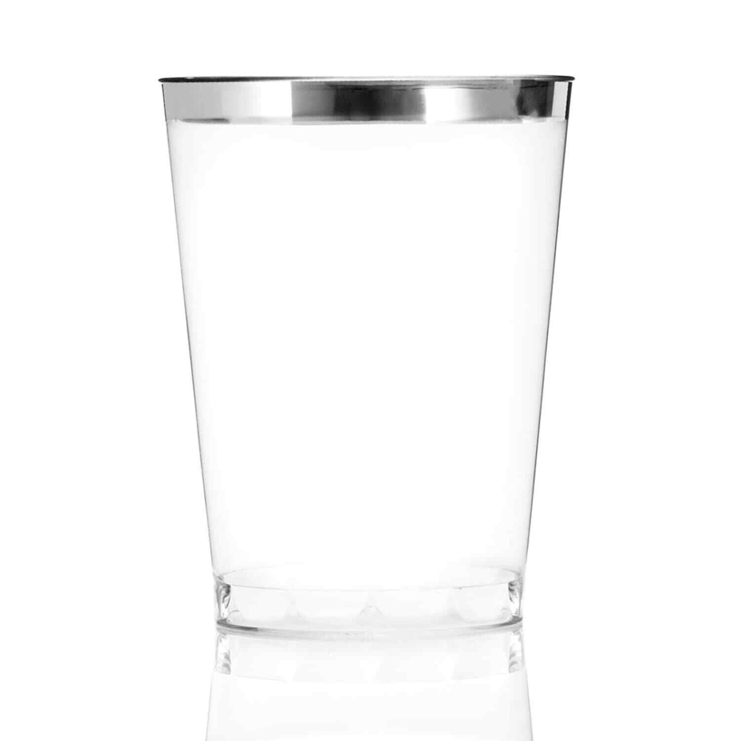 Silver Rim Clear Elegant Heavy Quality Plastic Tumbler Party 10 Oz Cups