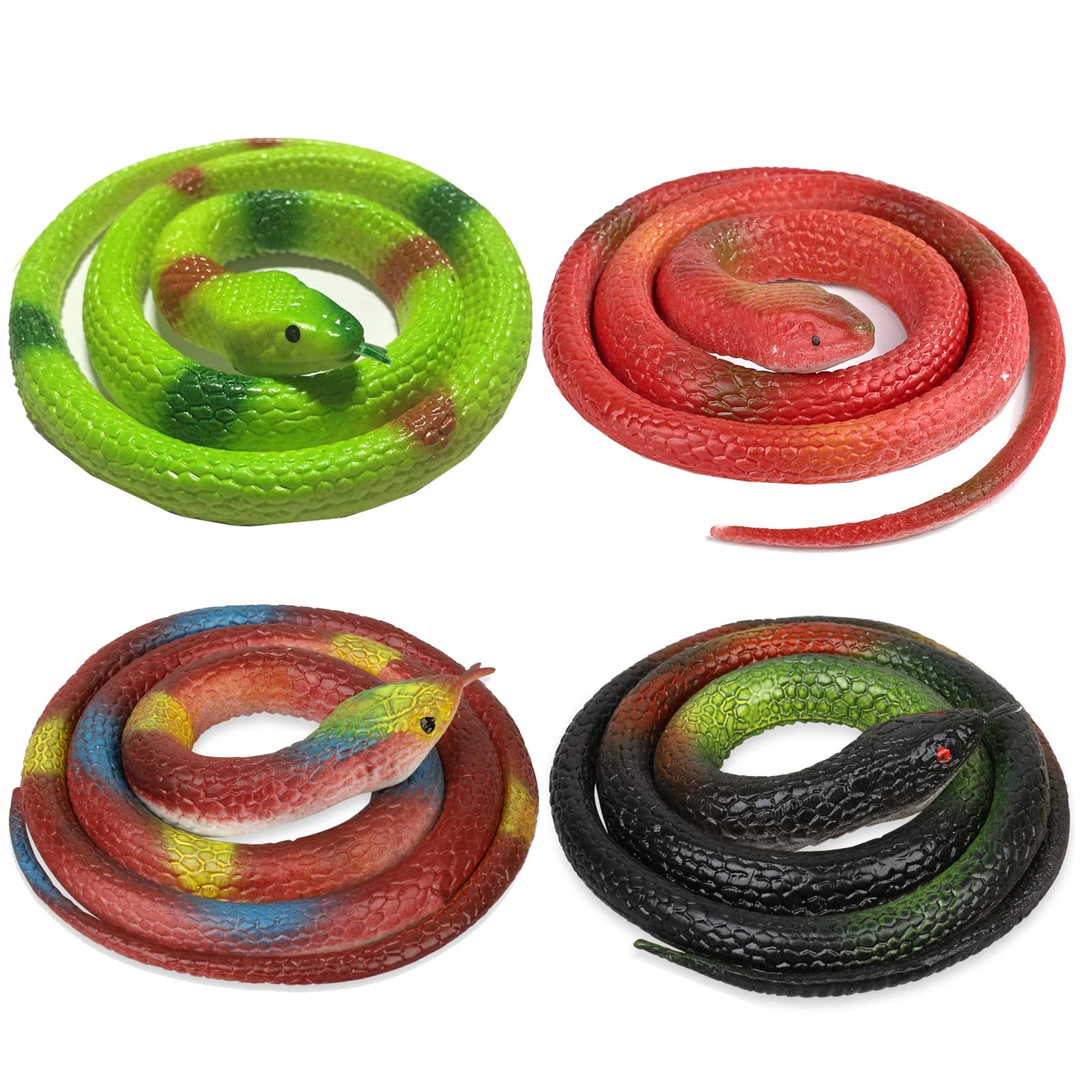 4pcs Realistic Rubber Snakes Fake Garden Props to Scare Birds Mice Squirrels