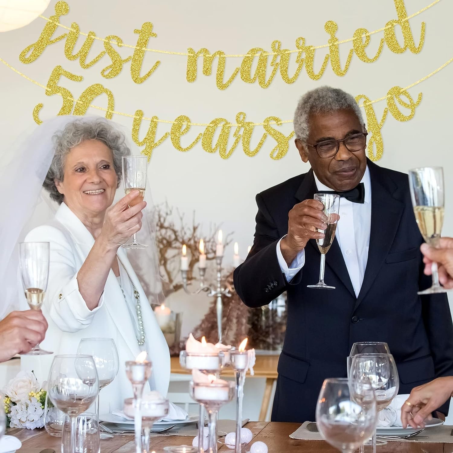 50 of Love Gold Glitter Banner – Perfect for 50th Anniversary Celebrations
