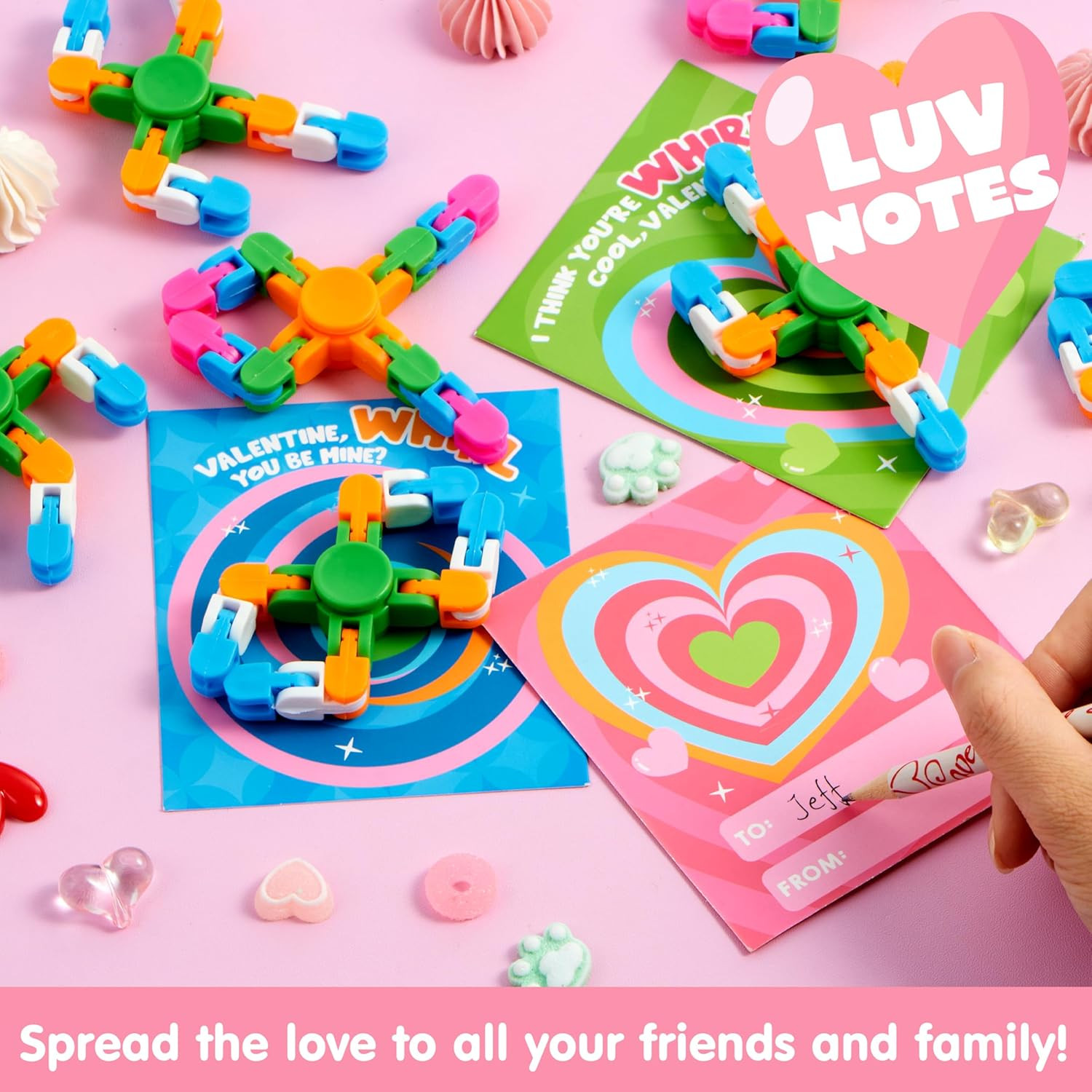 30 Valentine Fidget Spinner Sets with Cards Class Gift Party Favors for Kids Fun