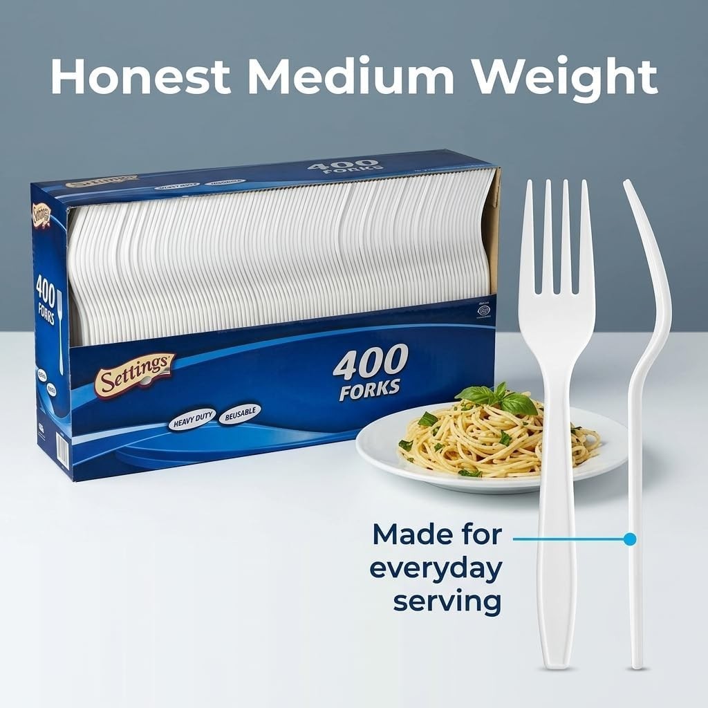 Disposable Plastic Forks 400 Count – Heavy Duty White BPA-Free Plastic Cutler…