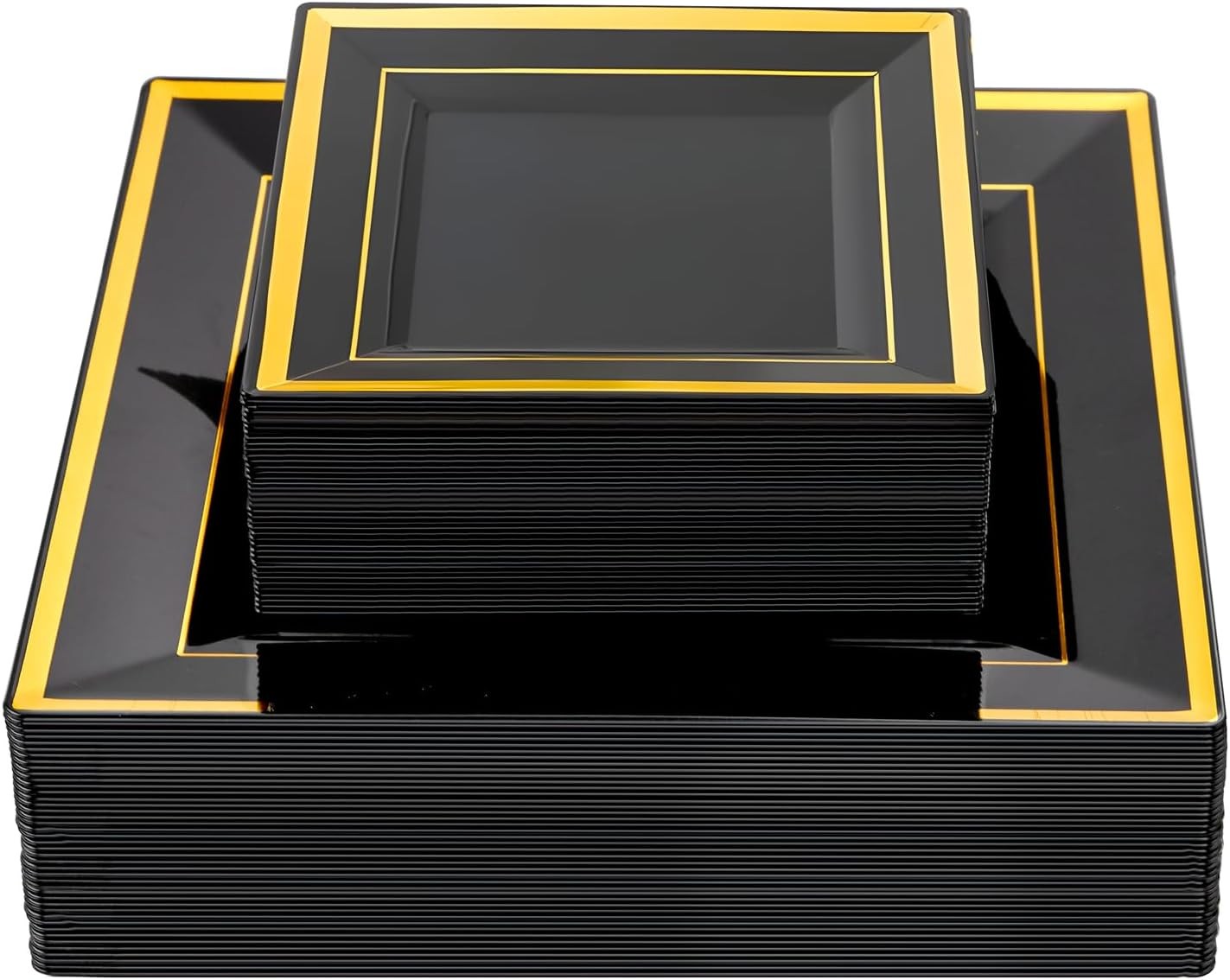 Liacere 100PCS Black and Gold Square Plastic 9.5/6inch, Black/Gold